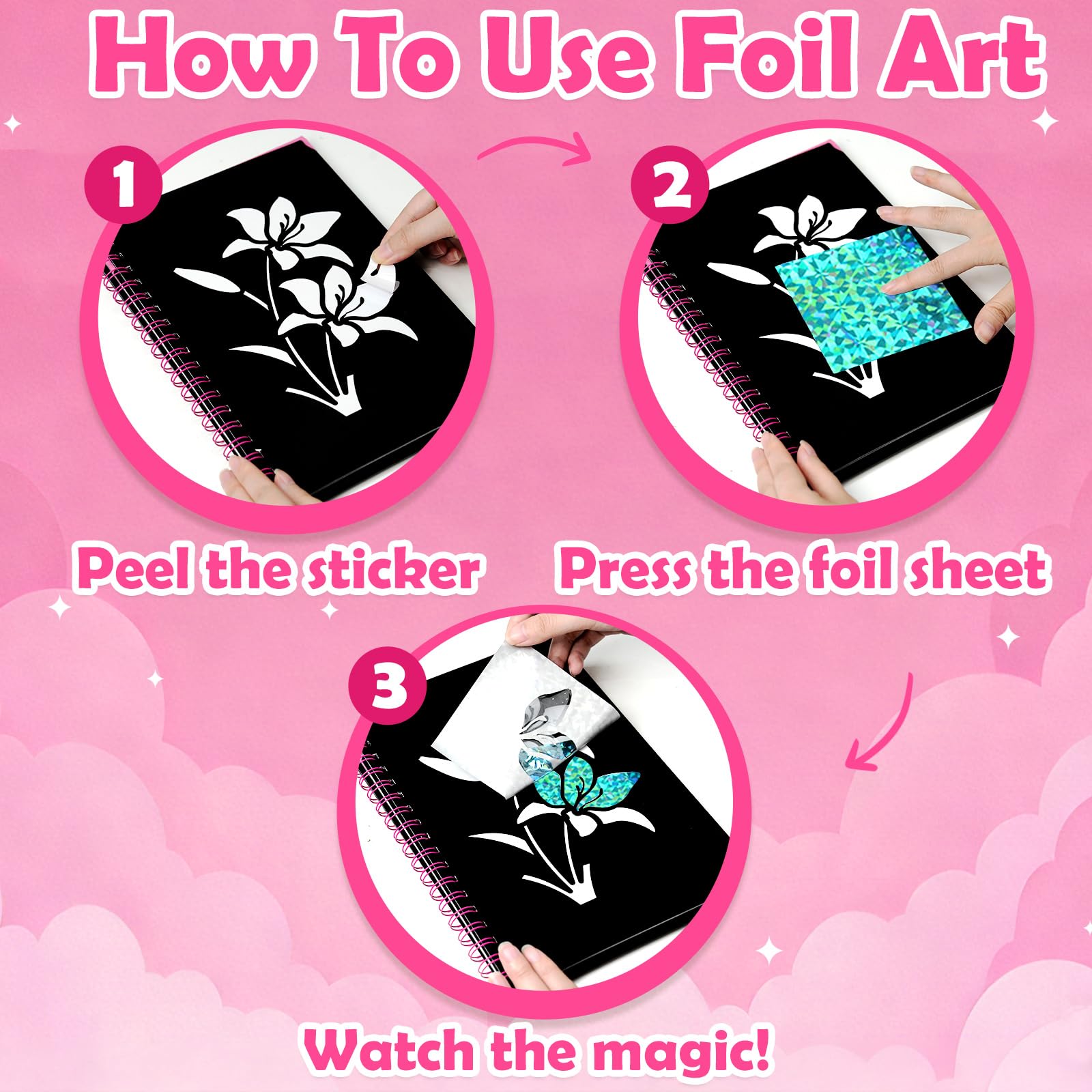 FUNNYB&G Foil Art Craft Kit for Girls 4-10 Years Old: Mess-Free & No-Glue, Create 16 Sparkly Princess Unicorn Pictures – Perfect Travel Toy & Birthday Gift for Kids (Princess)