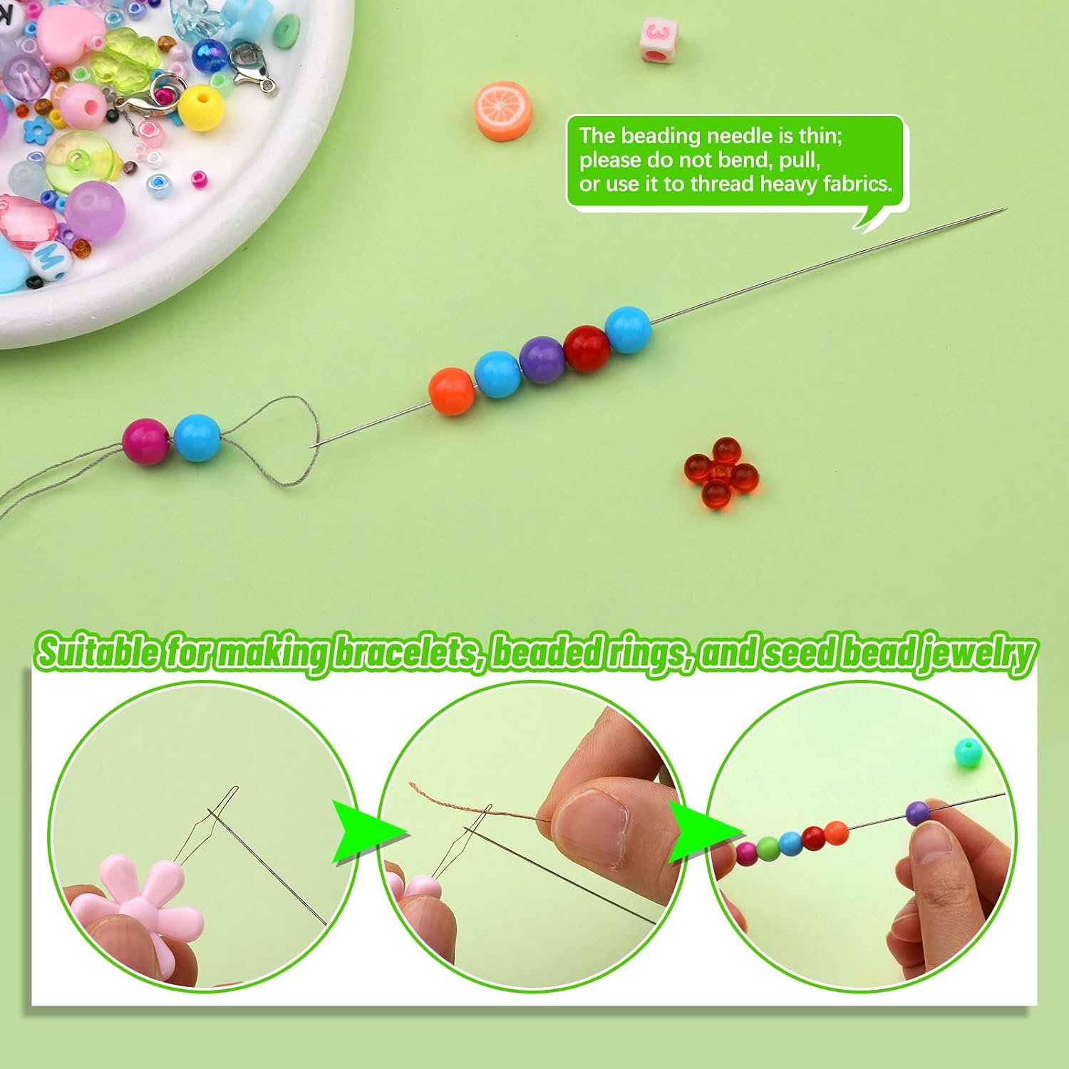 86 Pcs Beading Needle Set, 6 Sizes Big Eye Beading Needles for Seed Beads, Long Straight Bead Needles, Twist Beading Needles, Flexible Needle for Jewelry Making