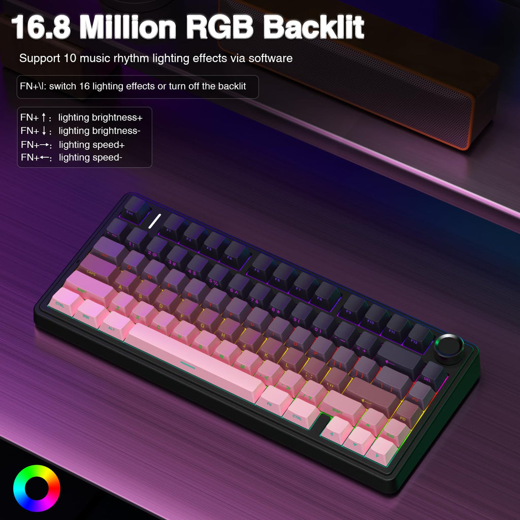 AULA F75 Pro Wireless Mechanical Keyboard,75% Hot Swappable Custom Keyboard with Knob,RGB Backlit,Pre-lubed Reaper Switches,Side Printed PBT Keycaps,2.4GHz/USB-C/BT5.0 Mechanical Gaming Keyboards