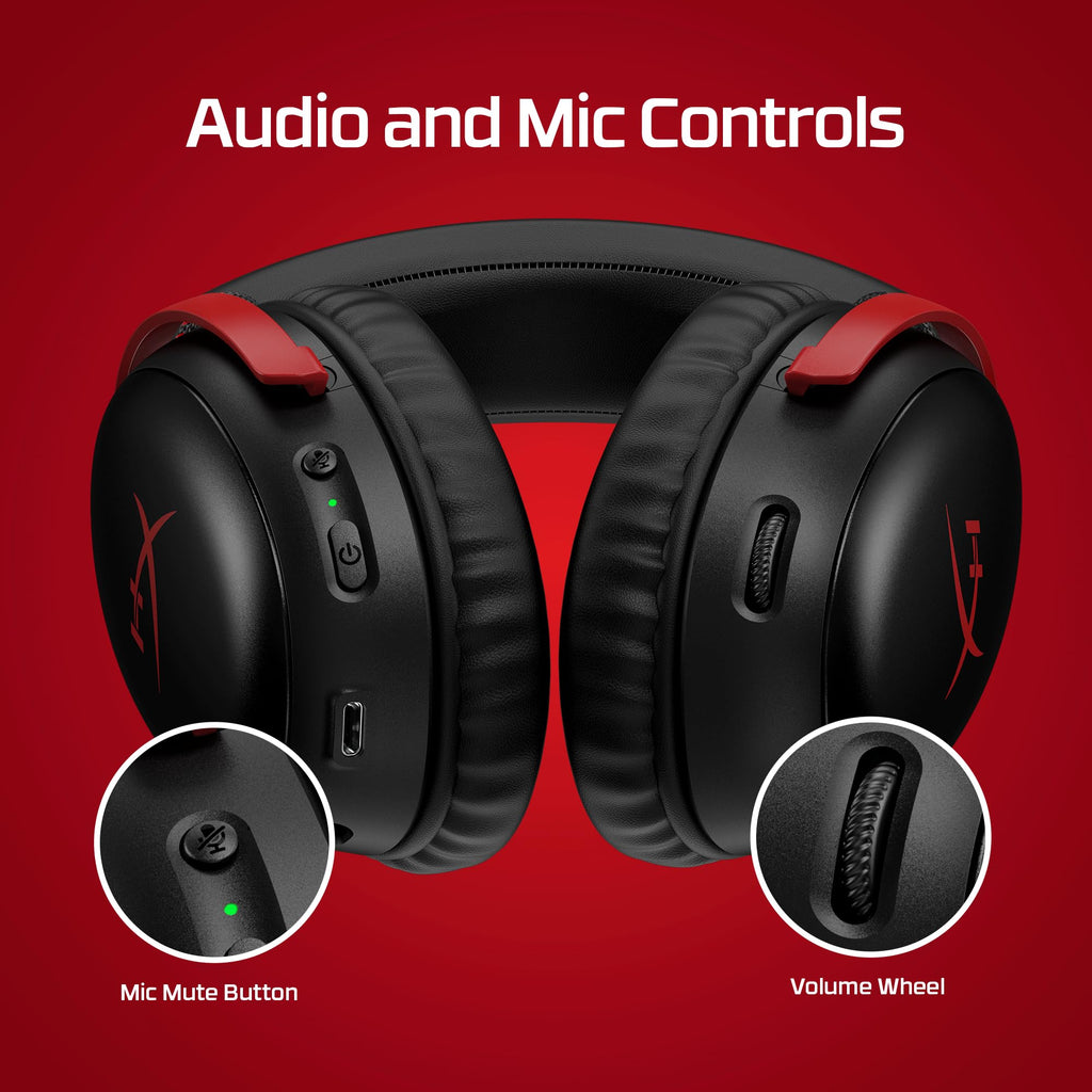 HyperX Cloud III – Wired Gaming Headset, PC, PS5, Xbox Series X|S, Angled 53mm Drivers, DTS Spatial Audio, Memory Foam, Durable Frame, Ultra-Clear 10mm Mic, USB-C, USB-A, 3.5mm – Black/Red
