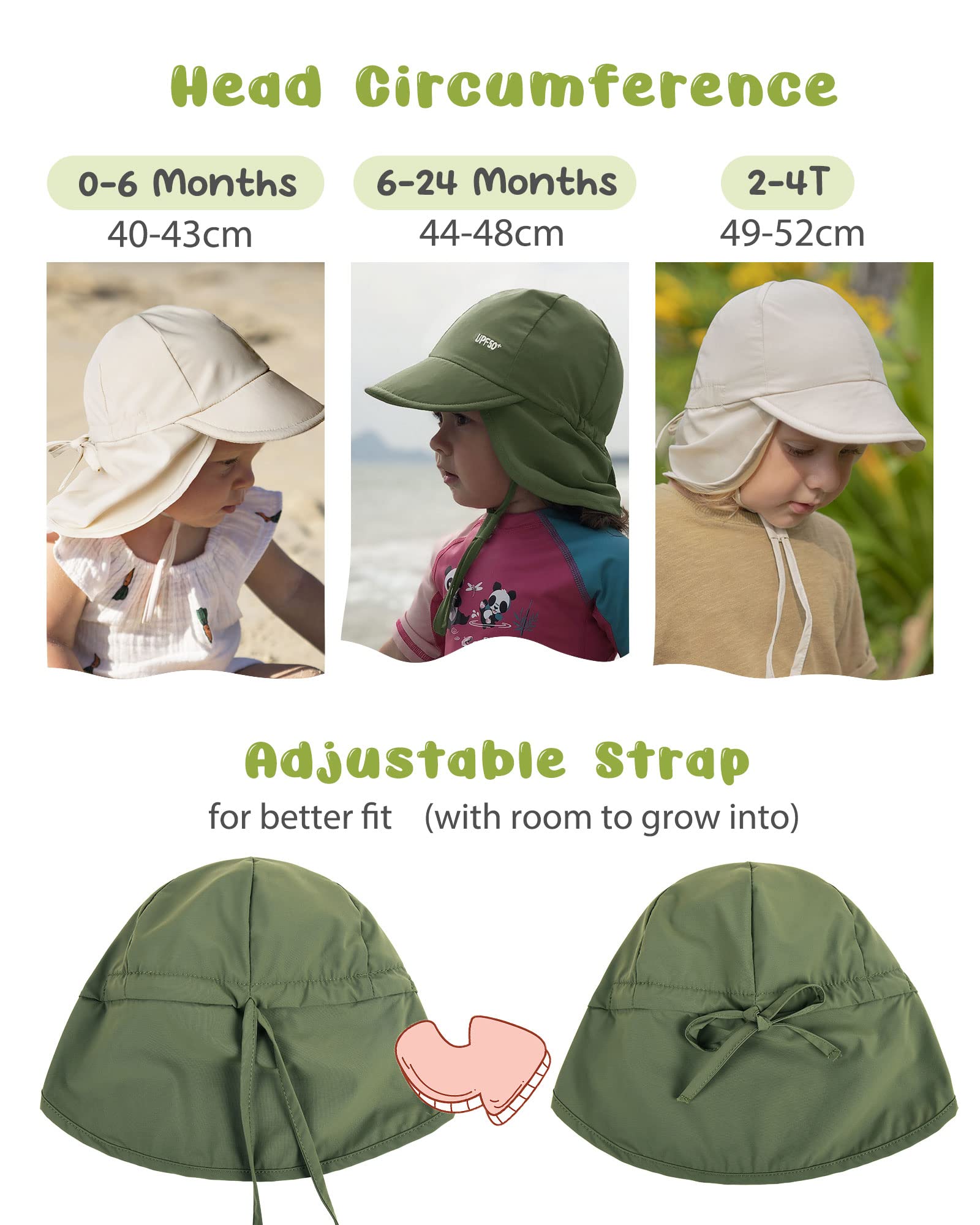 FURTALK Baby Sun Hat with Neck Flap UPF 50+ Adjustable Baby Boys Girls Summer Beach Hat for Traveling Swim Hat