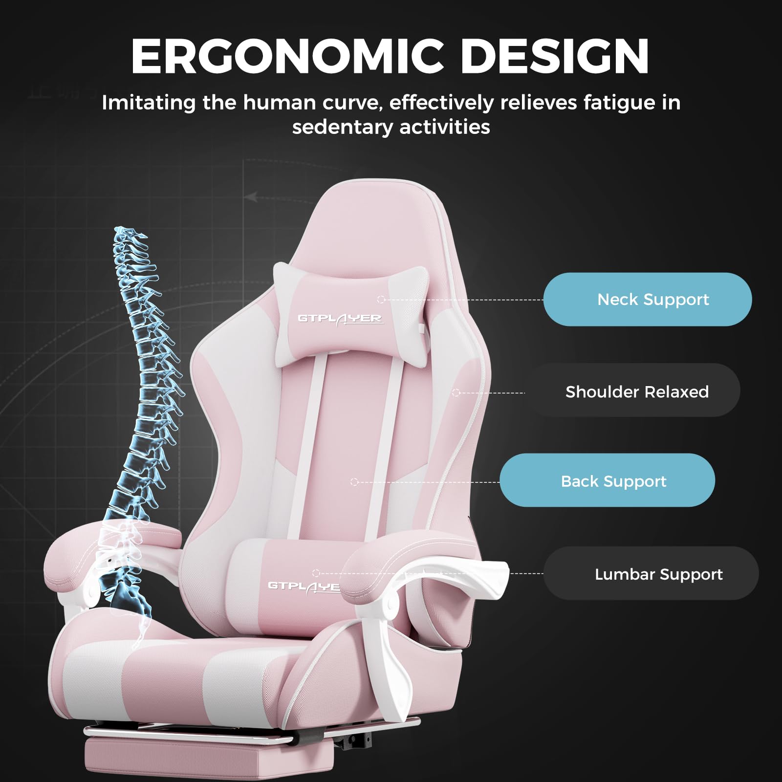 GTPLAYER Gaming Chair, Computer Chair with Footrest and Lumbar Support, Height Adjustable Game Chair with 360°-Swivel Seat and Headrest and for Office or Gaming (Pearl White)