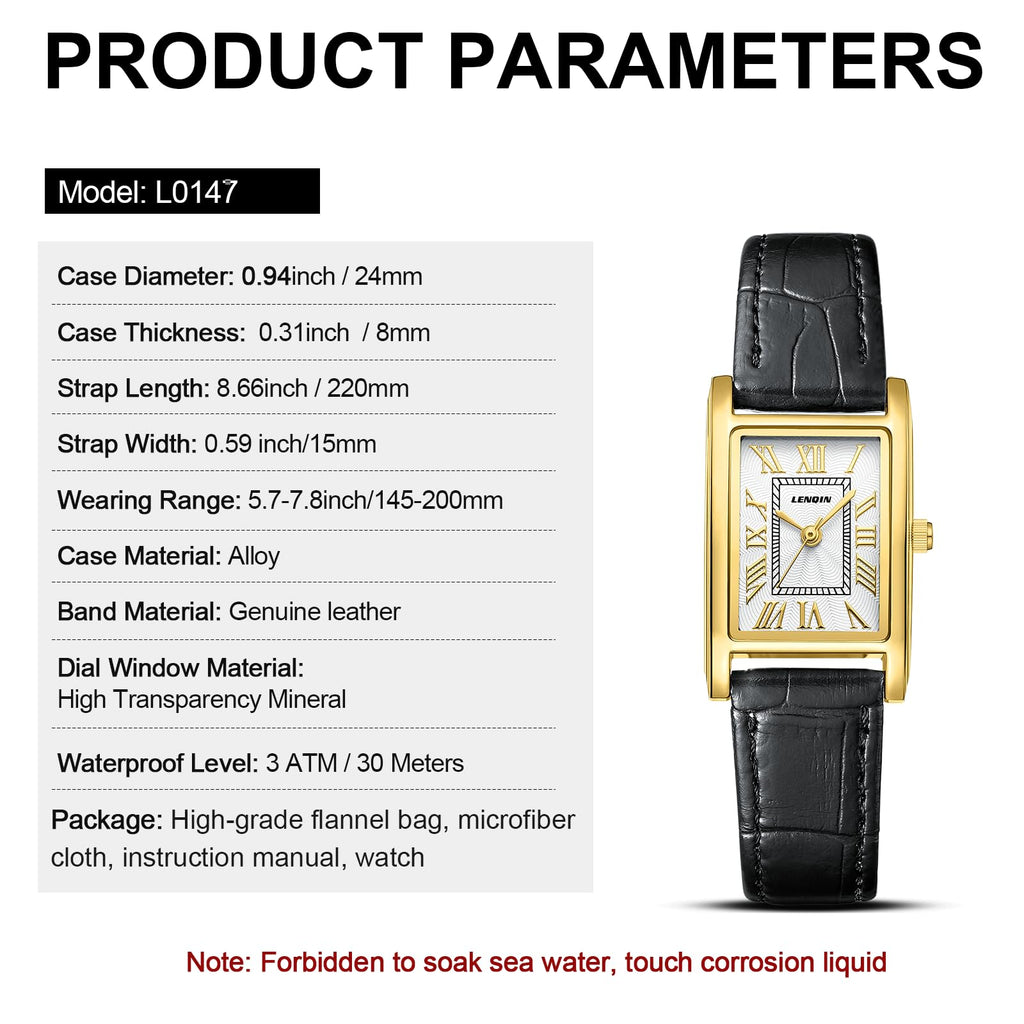 LN LENQIN Ladies Watches Analog Quartz Watch for Women Waterproof Women's Wrist Watches Easy Reader Womens Watch with Leather Strap