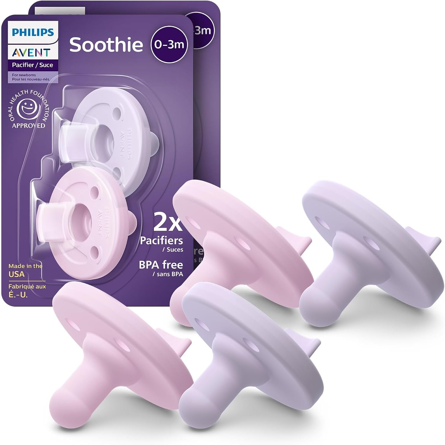 Philips Avent Soothie Baby Pacifiers - 100% Silicone Pacifiers for Babies 0-3 Months, One-piece Design, BPA-Free, Extra Durable, Green, 4 Pack, Model SCF190/41