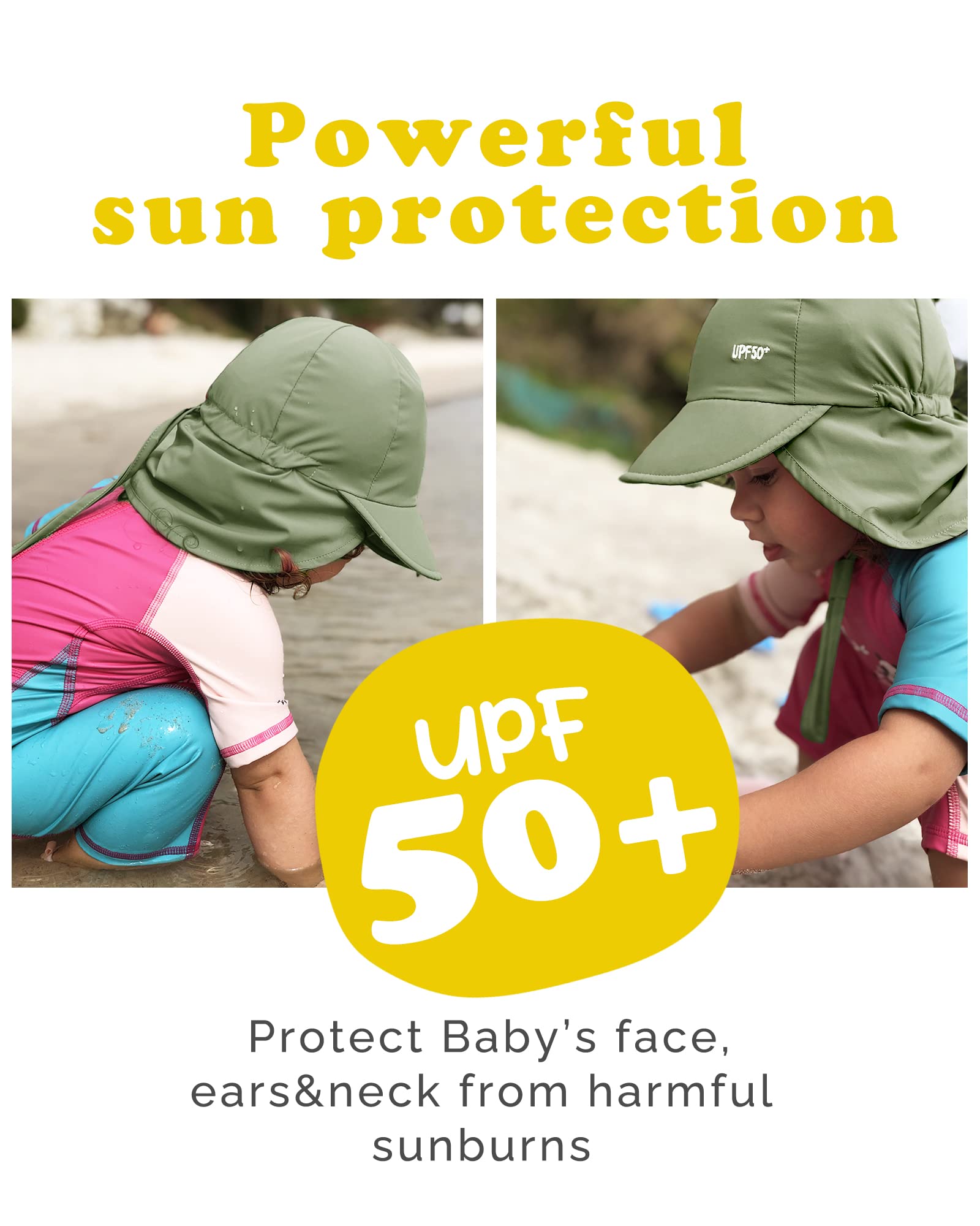 FURTALK Baby Sun Hat with Neck Flap UPF 50+ Adjustable Baby Boys Girls Summer Beach Hat for Traveling Swim Hat