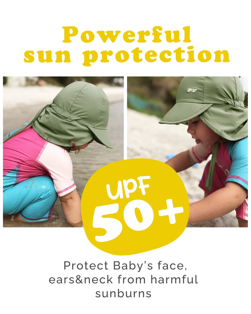 FURTALK Baby Sun Hat with Neck Flap UPF 50+ Adjustable Baby Boys Girls Summer Beach Hat for Traveling Swim Hat