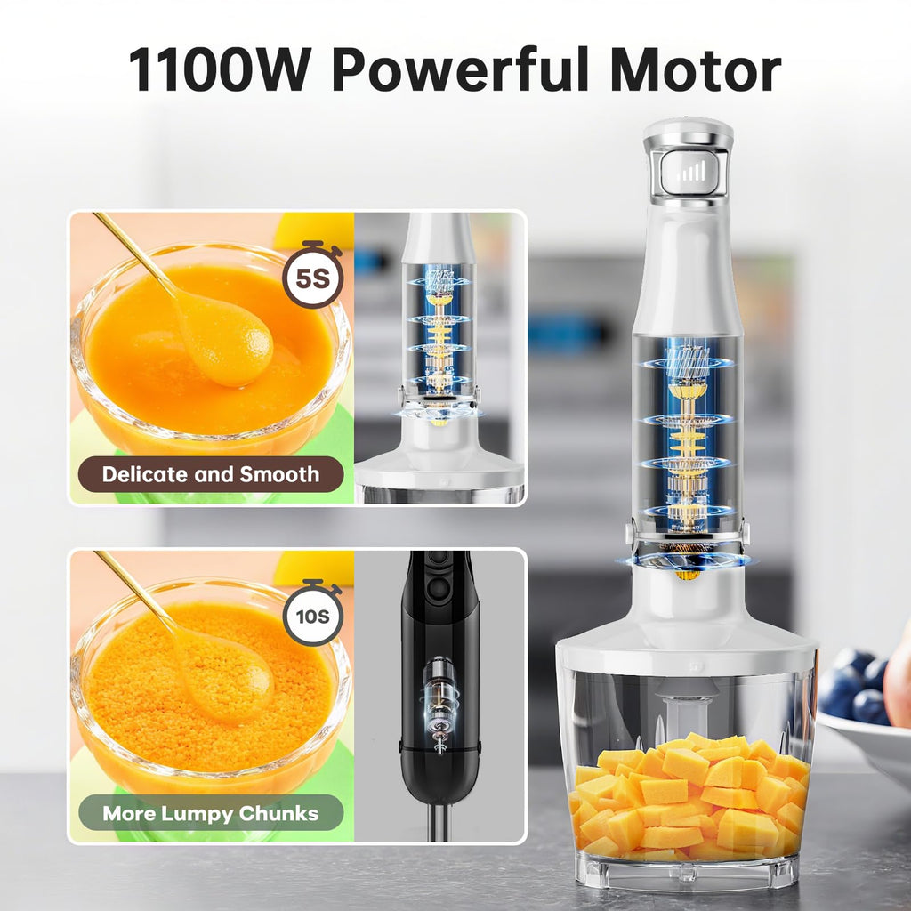 Turelar Immersion Blender Handheld Corded Hand Blenders Set 1100W, Trigger Variable Speed 5 in 1 Stick Emulsifier with Chopper, Whisk and Frother for Soup, Baby Food and Smoothies,Black