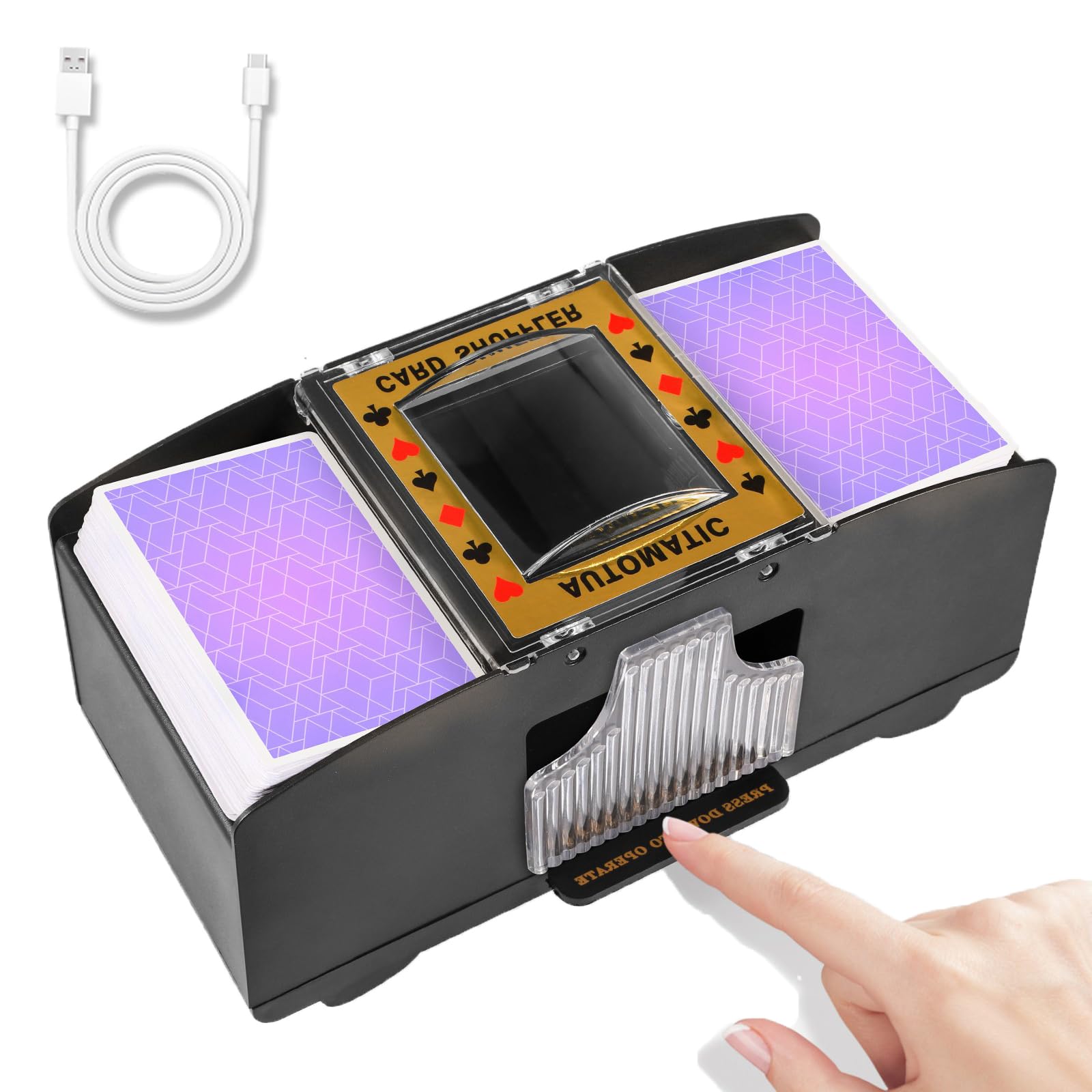 FEIERYA Automatic Card Shuffler 2 Deck,Battery-Operated Electric UNO Poker Shuffler,Playing Card Shuffler for Home Card Game,Travel