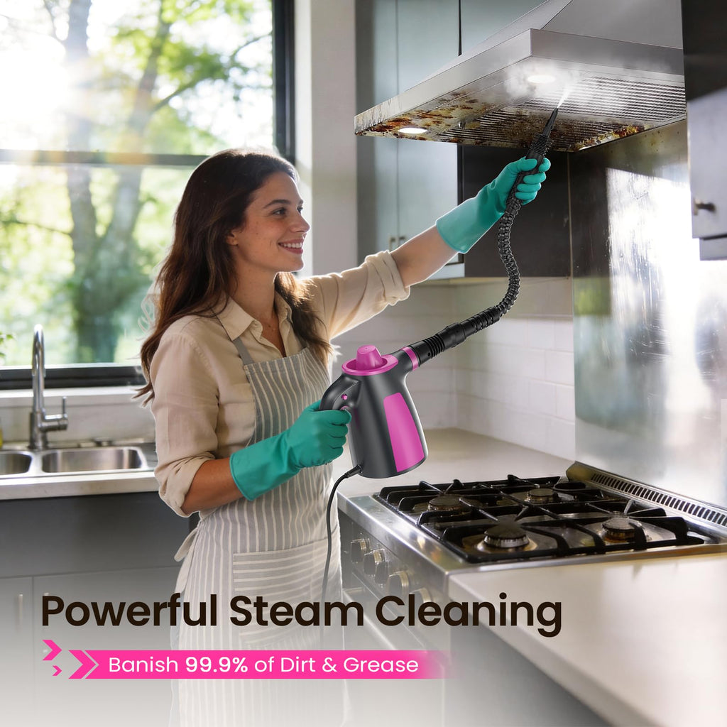 Steam Cleaner, Pressurized Handheld 13pcs Multi-Purpose Natural Deep Cleaning Steamer, Portable Steamer for Cleaning Home, Grout, Kitchen, Car, Window, Upholstery, Bathroom and Clothes, White