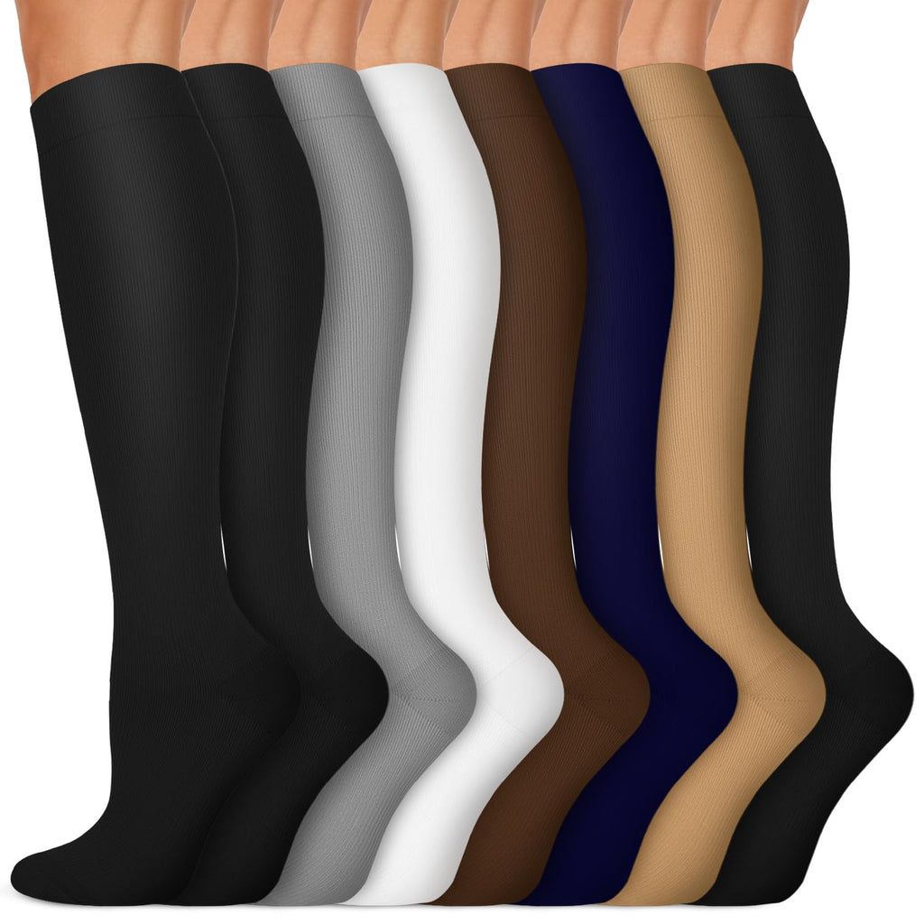 Copper Compression Socks 15-20 mmHg for Men & Women 8 Pairs – Circulation Support for Nurses, Travel, Running, Hiking, Soccer