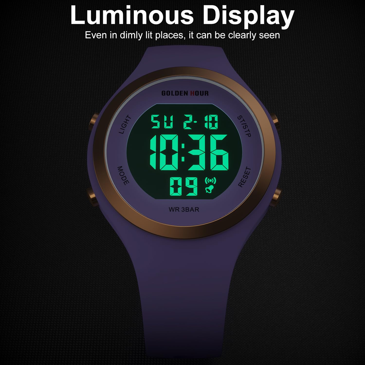 GOLDEN HOUR Waterproof Sport Women's Digital Chronograph Silicone Strap Watch