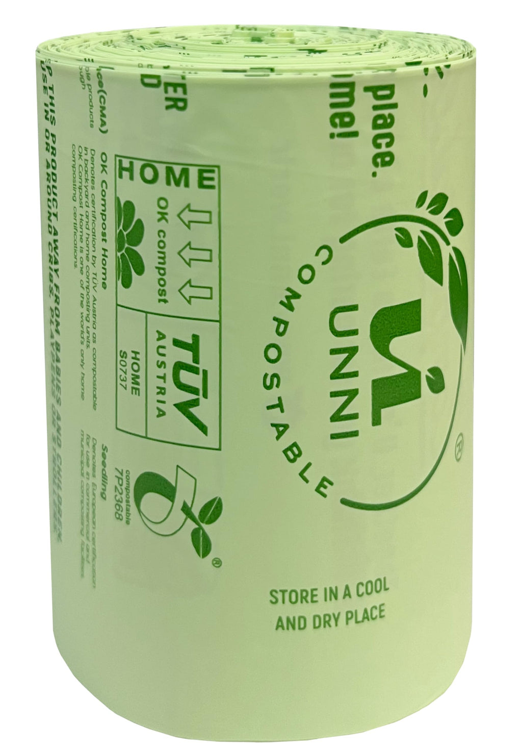 UNNI Compostable Trash Bags, 2.6 Gallon / 9.84 Liter, 100 Count, Extra Thick 0.71 Mil Small Kitchen Food Scrap Bin Liners, Certified by BPI, CMA & OK compost HOME, Meets the ASTM D6400 Standard