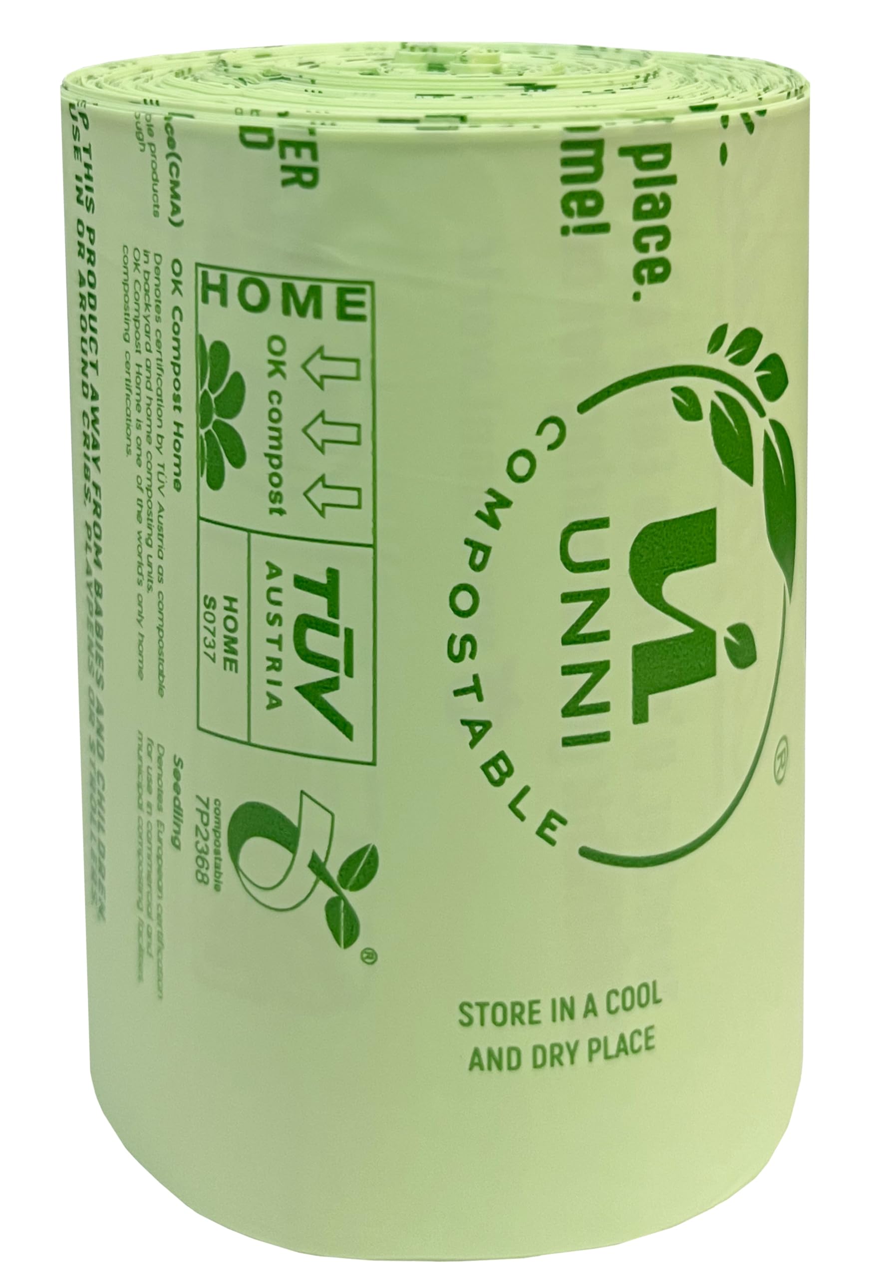 UNNI Compostable Trash Bags, 2.6 Gallon / 9.84 Liter, 100 Count, Extra Thick 0.71 Mil Small Kitchen Food Scrap Bin Liners, Certified by BPI, CMA & OK compost HOME, Meets the ASTM D6400 Standard