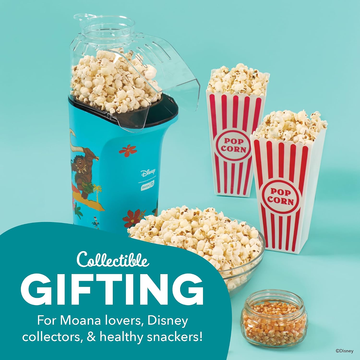 DASH Fresh Pop Popcorn Maker - Oil-Free, Air Popcorn Popper - With Measuring Cup & Recipe Guide - Perfect for Movie Nights - 16 Cups, Aqua