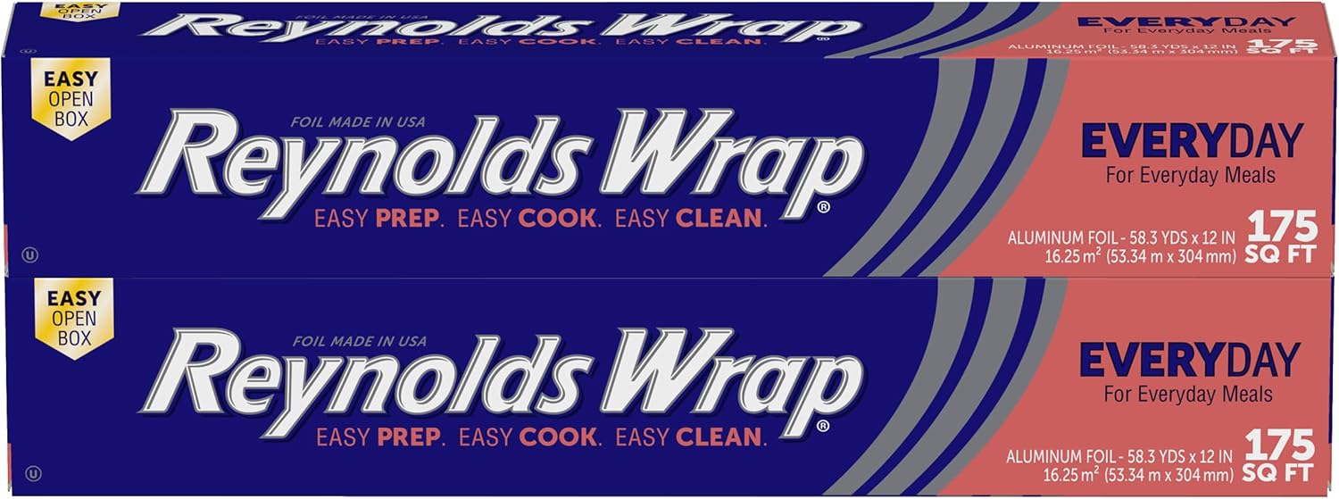 Reynolds Wrap Everyday Strength Aluminum Foil Roll, Freezer Safe and Grill Safe, Great for Foil Packets and Home Cooking, 12 Inches Wide, 200 Total Sq. Ft.