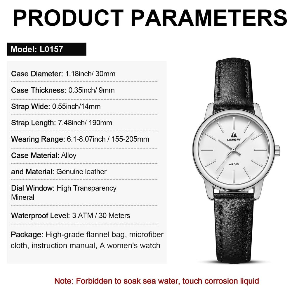 LN LENQIN Ladies Watches Analog Quartz Watch for Women Waterproof Women's Wrist Watches Easy Reader Womens Watch with Leather Strap
