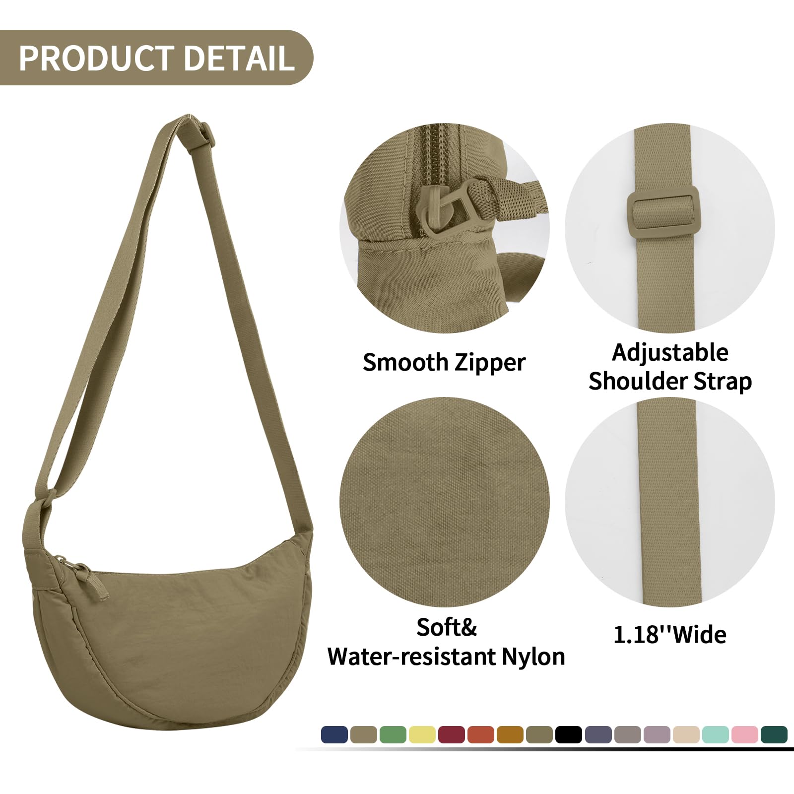 Nylon Crescent Crossbody Bag for Women Purses Trendy Men,Small Travel Sling Bag Hobo