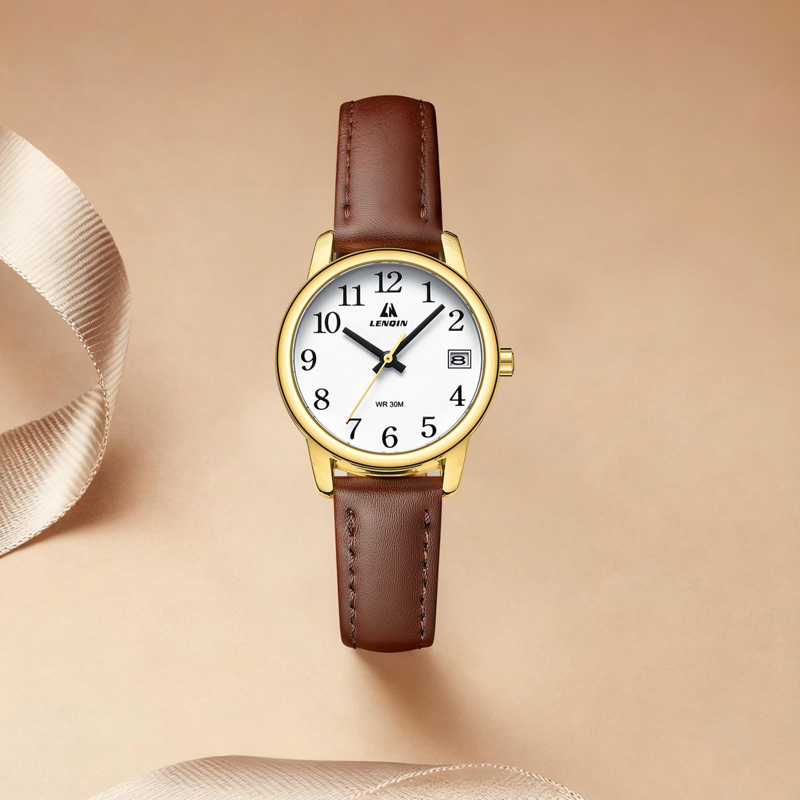 LN LENQIN Ladies Watches Analog Quartz Watch for Women Waterproof Women's Wrist Watches Easy Reader Womens Watch with Leather Strap