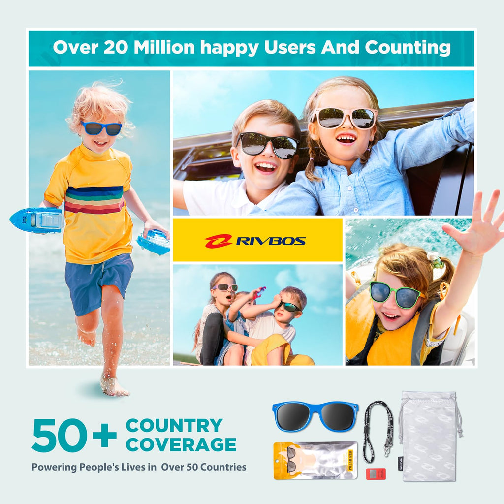 RIVBOS Kids Sunglasses Polarized UV Protection Flexible Rubber Glasses Shades with Strap for Boys Girls RBK004