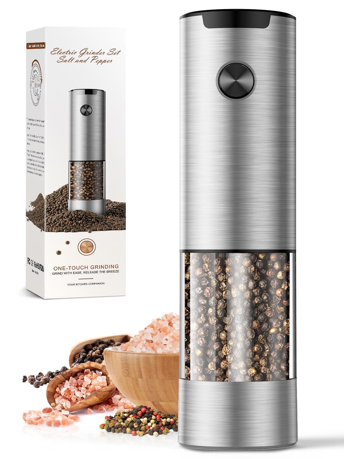 Electric Salt and Pepper Grinder Set Automatic Battery Pepper Mill Shakers Adjustable Coarseness Upgraded Larger Capacity with Led Home and Kitchen Appliances Birthday Gifts for Women Men