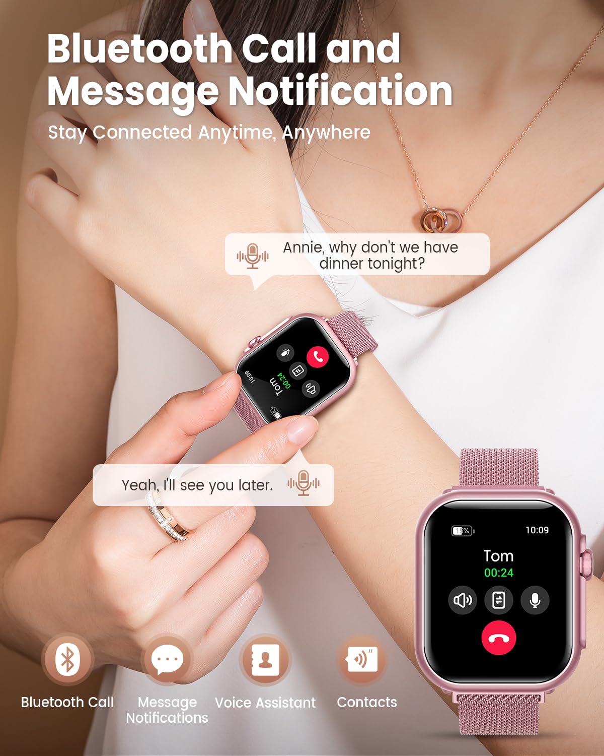 Smart Watch for Women Men Fitness: Smart Watch for iPhone&Android Bluetooth Call with SpO2 Sleep Heart Rate Monitor,IP68,Fitness Tracker with 120+Sport,Reloj Inteligente 30 Day+Battery Life, 2 Bands