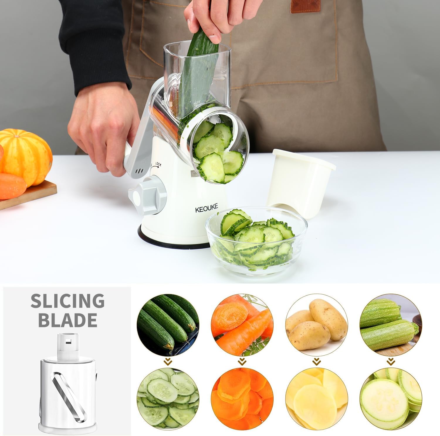 Cambom Rotary Cheese Grater Hand Crank Cheese Shredder for Fresh Cheese, Vegetable, Nuts,Non-slip Suction Base, Three Blades, Black