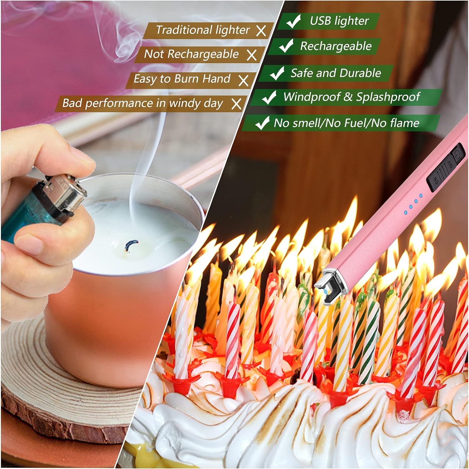 MEIRUBY Lighter Electric Candle Lighter, Birthday for Women Men Mom Wife Sister, Rechargeable USB Arc Lighters for Candle Camping BBQ
