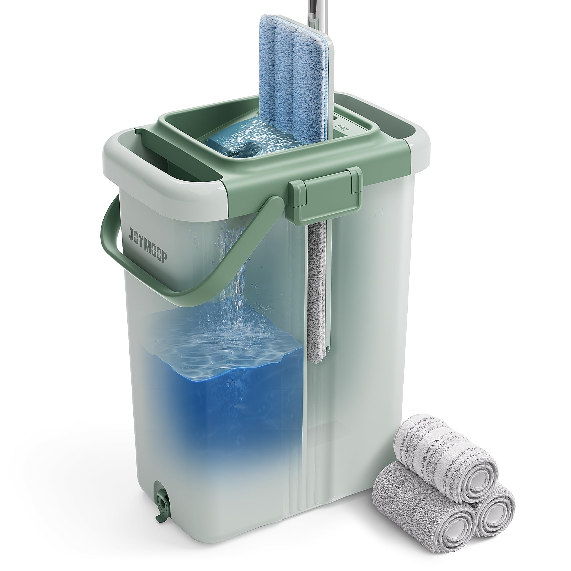 JOYMOOP Mop and Bucket Set, Hands-Free Flat Floor Mop with 3 Washable Microfiber Pads, Wet and Dry Use, Ideal for Home and Commercial Floor Cleaning