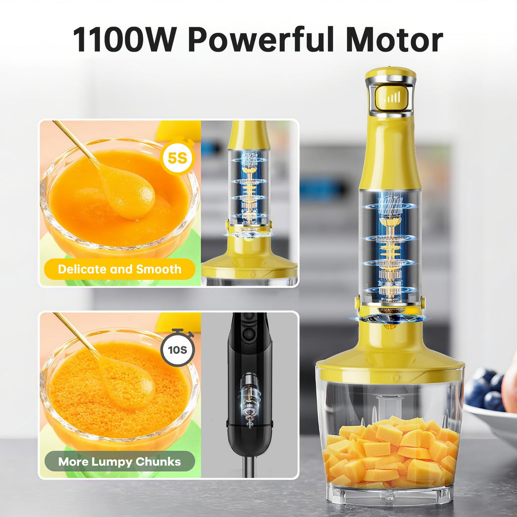 Turelar Immersion Blender Handheld Corded Hand Blenders Set 1100W, Trigger Variable Speed 5 in 1 Stick Emulsifier with Chopper, Whisk and Frother for Soup, Baby Food and Smoothies,Black