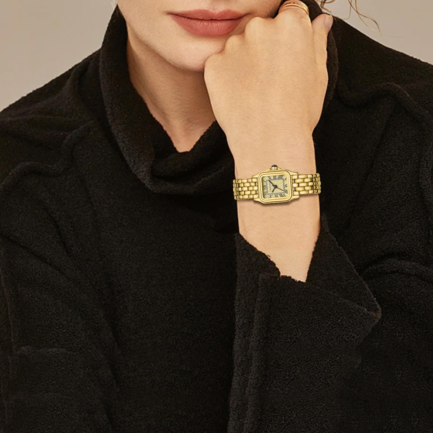 CHEETAH Gold Watches for Women with Small Vintage Bracelet, Rectangular Case Roman Dial