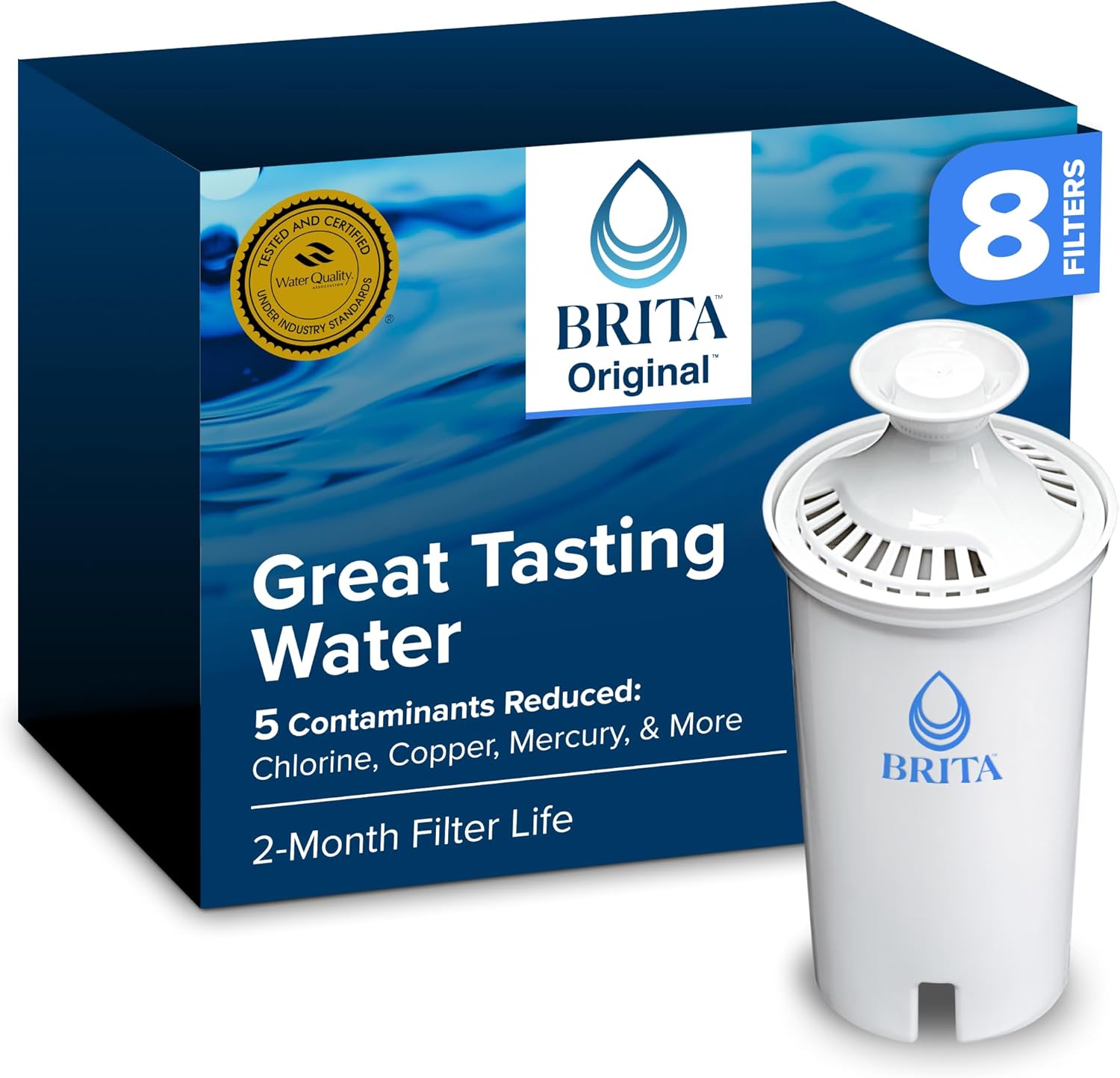 Brita BritaPlus Replacement Water Filter for Pitchers and Dispensers, WQA NSF/ANSI Certified, Reduces 2x More Contaminants vs. Standard Brita, Reduces Chlorine Zinc Copper Mercury & More, 4 Filters