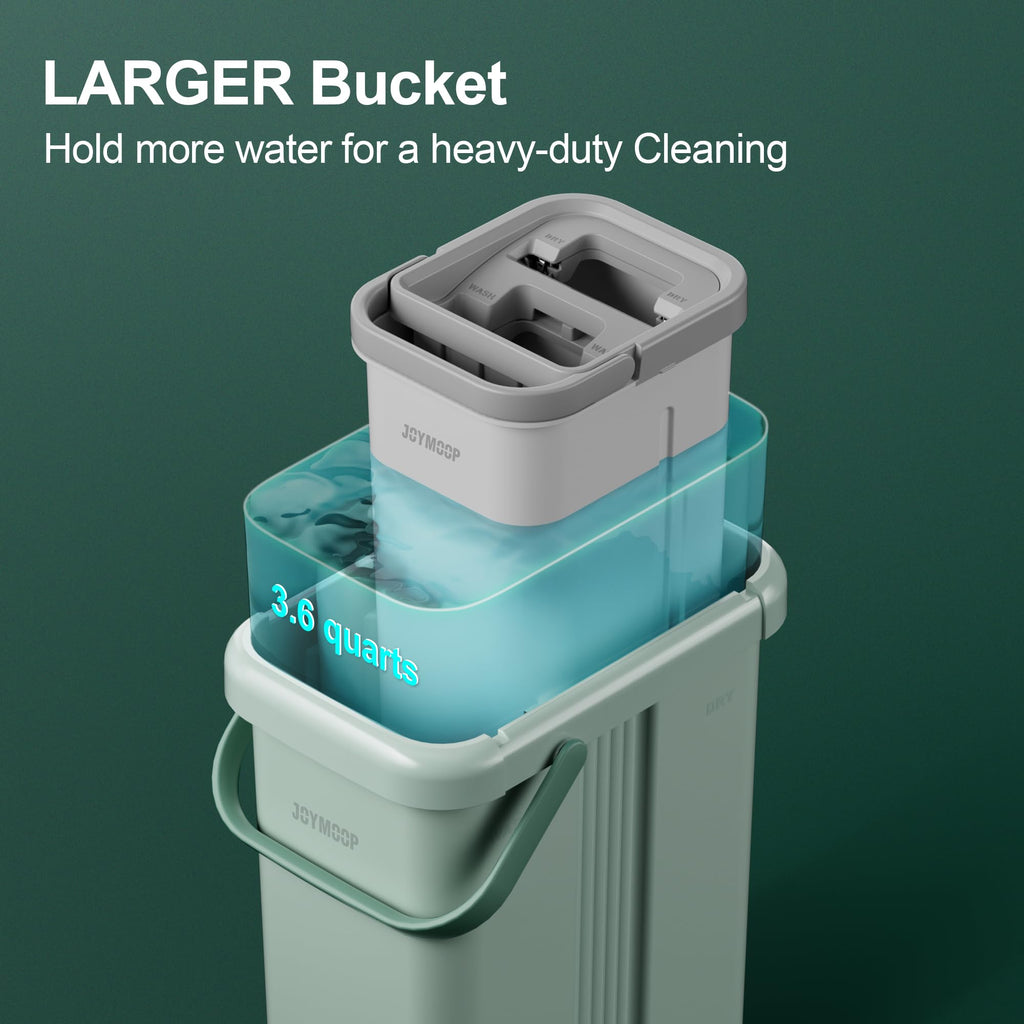 JOYMOOP Mop and Bucket Set, Hands-Free Flat Floor Mop with 3 Washable Microfiber Pads, Wet and Dry Use, Ideal for Home and Commercial Floor Cleaning