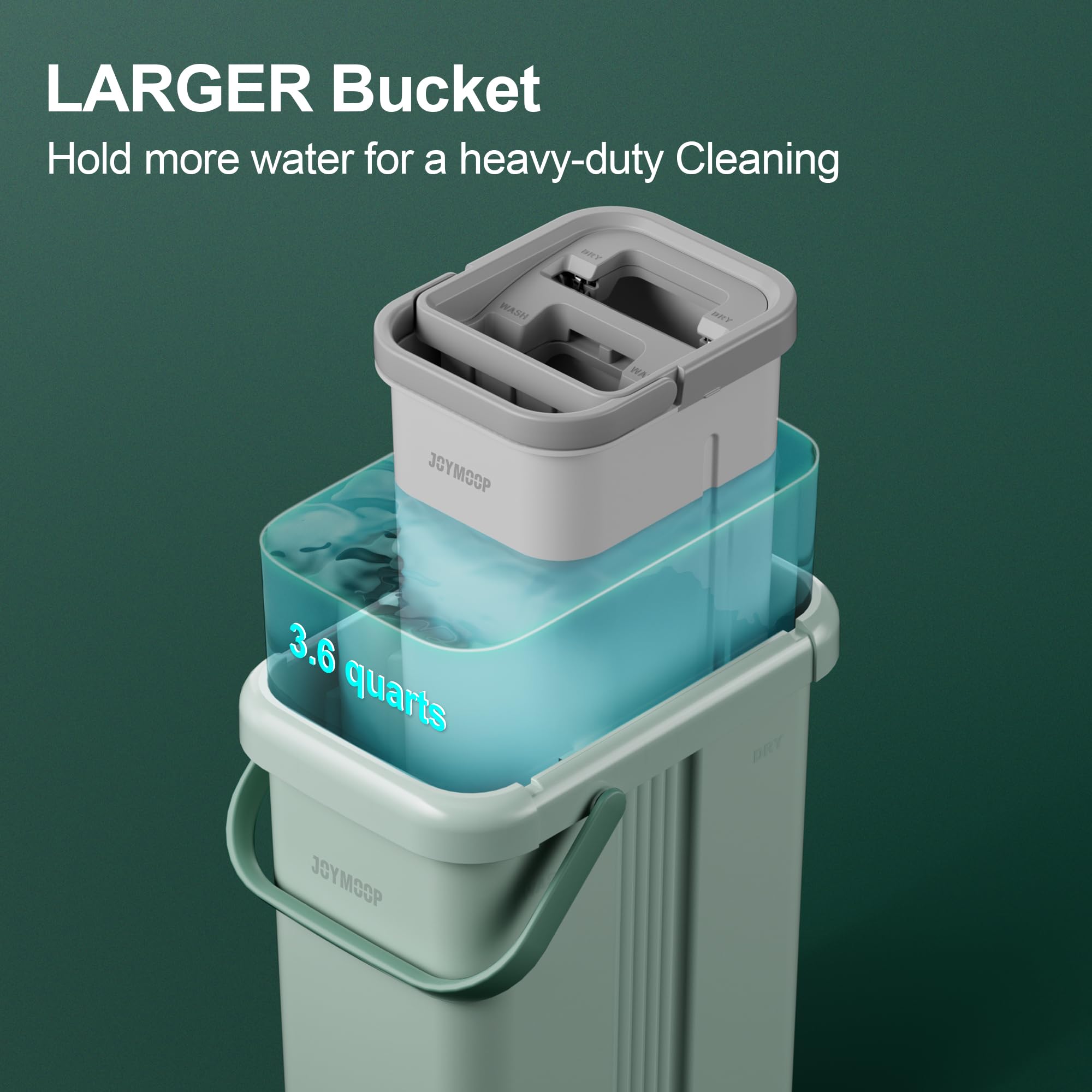 JOYMOOP Mop and Bucket Set, Hands-Free Flat Floor Mop with 3 Washable Microfiber Pads, Wet and Dry Use, Ideal for Home and Commercial Floor Cleaning