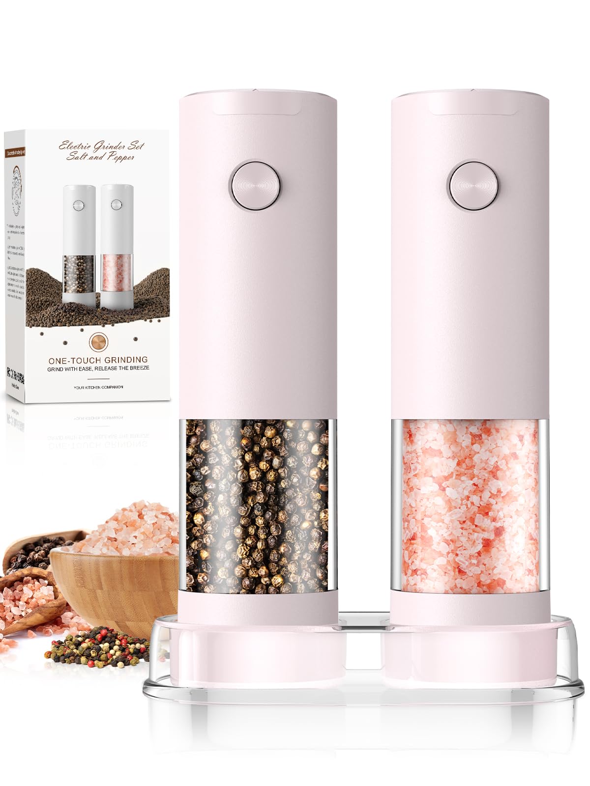 Electric Salt and Pepper Grinder Set Automatic Battery Pepper Mill Shakers Adjustable Coarseness Upgraded Larger Capacity with Led Home and Kitchen Appliances Birthday Gifts for Women Men