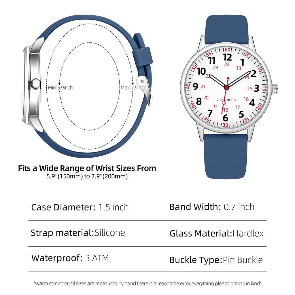 TWOPTION Nurse Watch for Women Waterproof Analog Silicone Watch with Second Hand Nursing Watch
