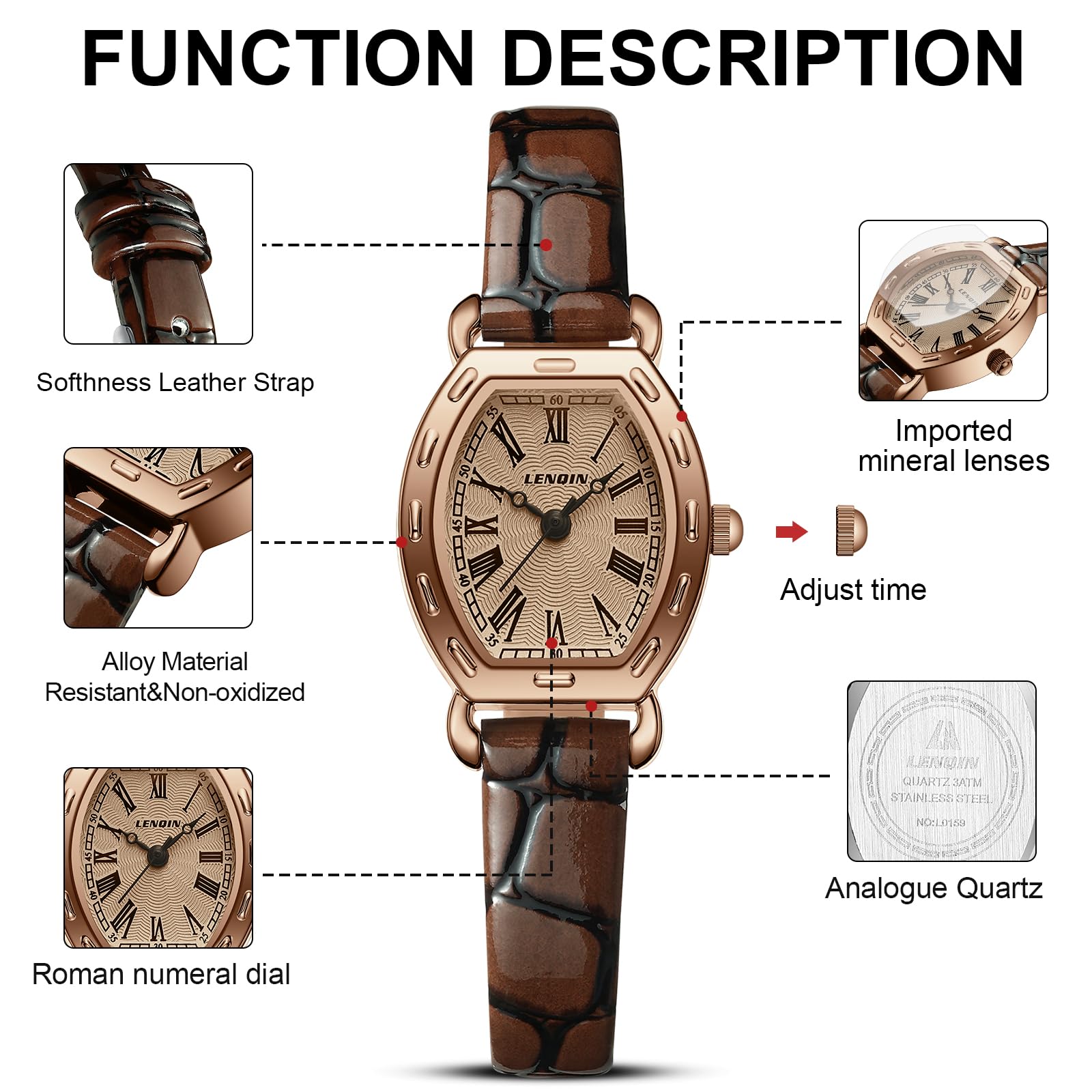 LN LENQIN Ladies Watches Analog Quartz Watch for Women Waterproof Women's Wrist Watches Easy Reader Womens Watch with Leather Strap