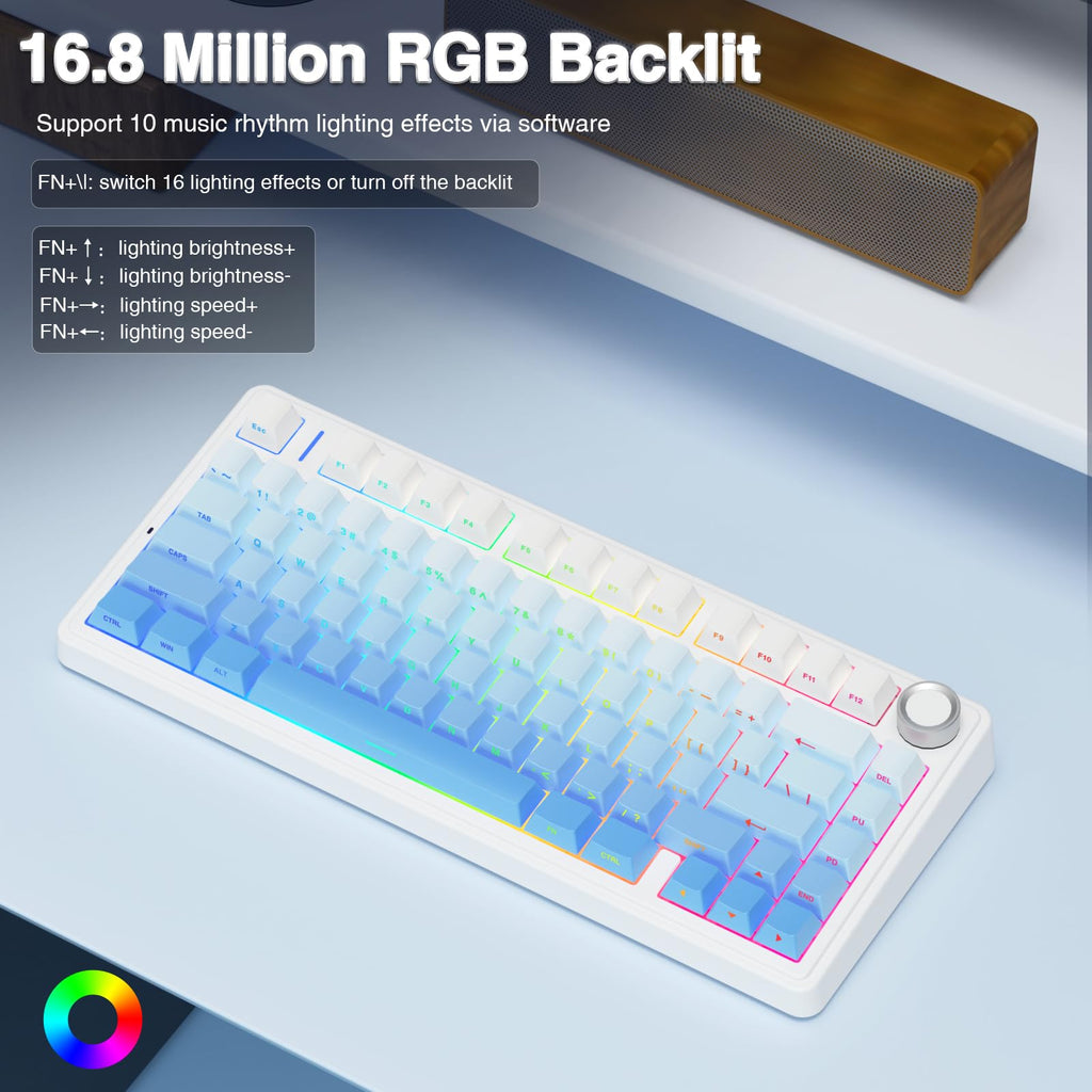 AULA F75 Pro Wireless Mechanical Keyboard,75% Hot Swappable Custom Keyboard with Knob,RGB Backlit,Pre-lubed Reaper Switches,Side Printed PBT Keycaps,2.4GHz/USB-C/BT5.0 Mechanical Gaming Keyboards