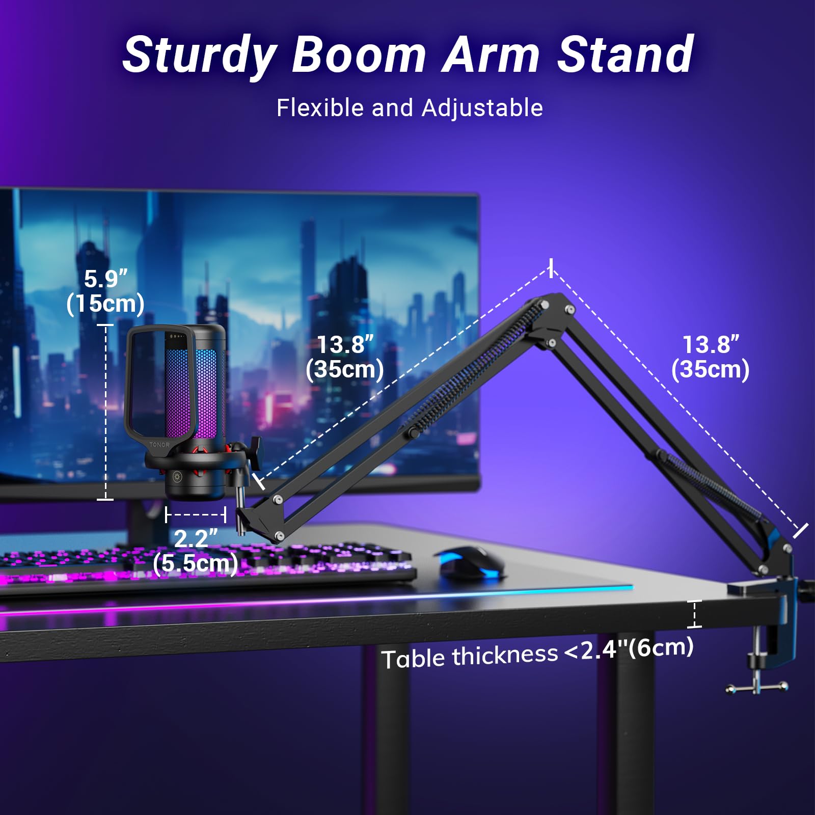 TONOR Gaming Microphone Set with Boom Arm, Vocal Condenser Microphone for PC with Stand, USB Mic with controllable RGB Light, One Tap Mute, Volume Control, for Discord, Twitch Streaming, TC310+