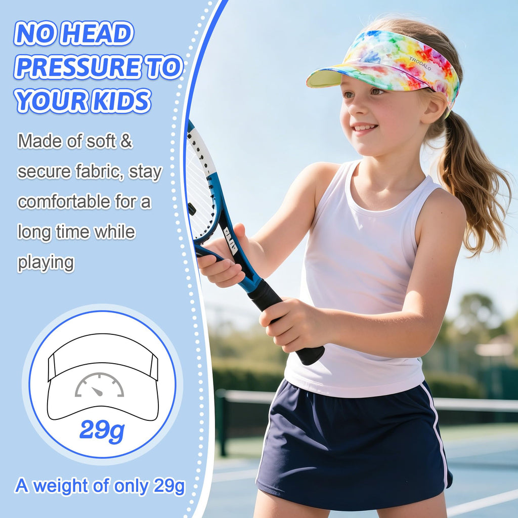 Kids Sun Visor Hats for Girls Boys, Lightweight Cooling Stretchy Visor, Packable Sports Hat for Running, Tennis, Golf