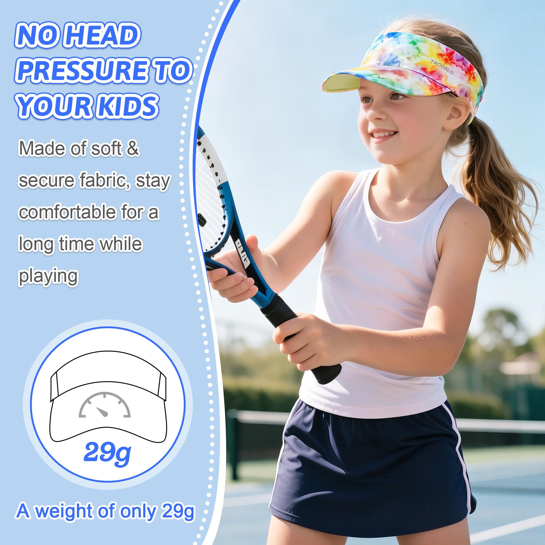 Kids Sun Visor Hats for Girls Boys, Lightweight Cooling Stretchy Visor, Packable Sports Hat for Running, Tennis, Golf
