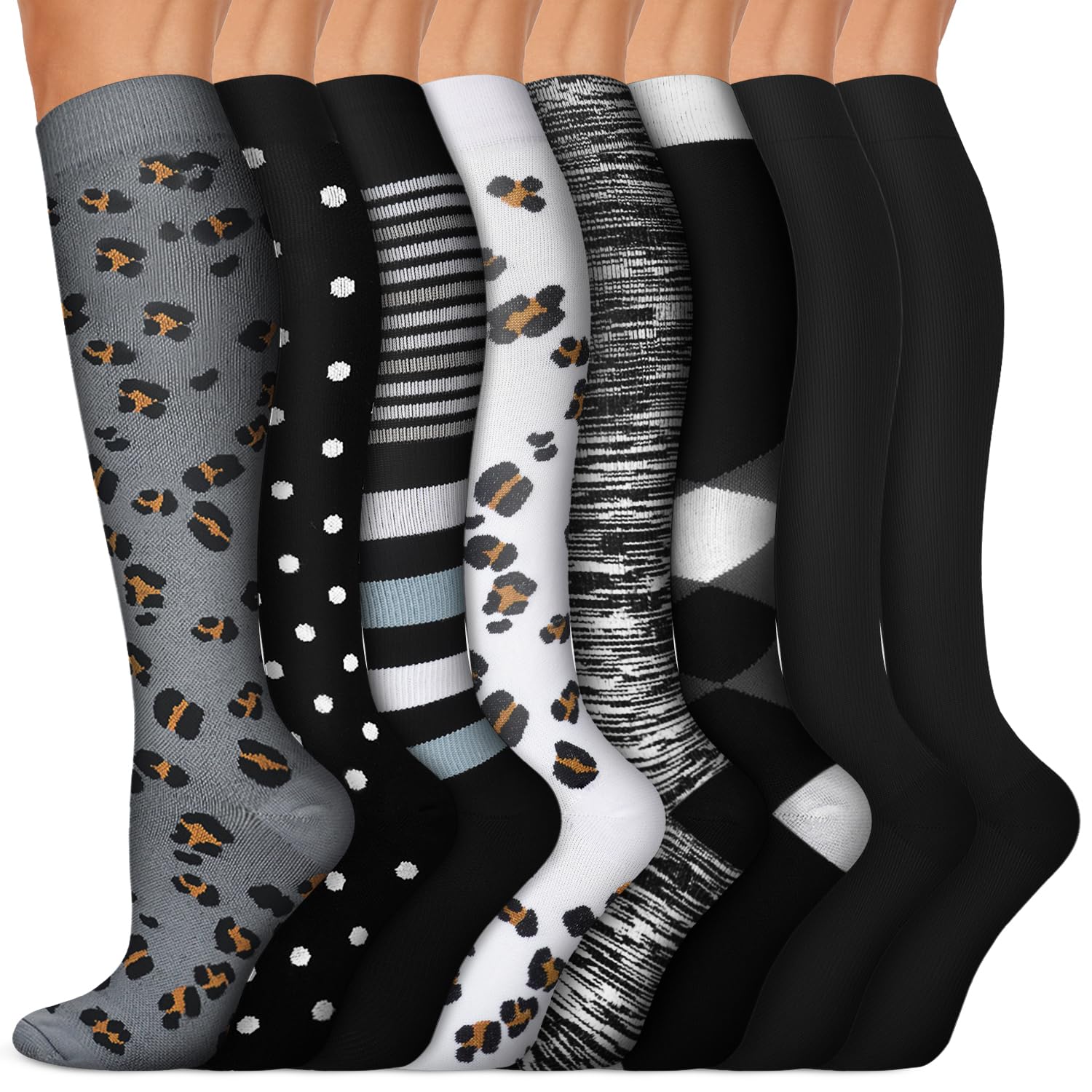 Copper Compression Socks 15-20 mmHg for Men & Women 8 Pairs – Circulation Support for Nurses, Travel, Running, Hiking, Soccer