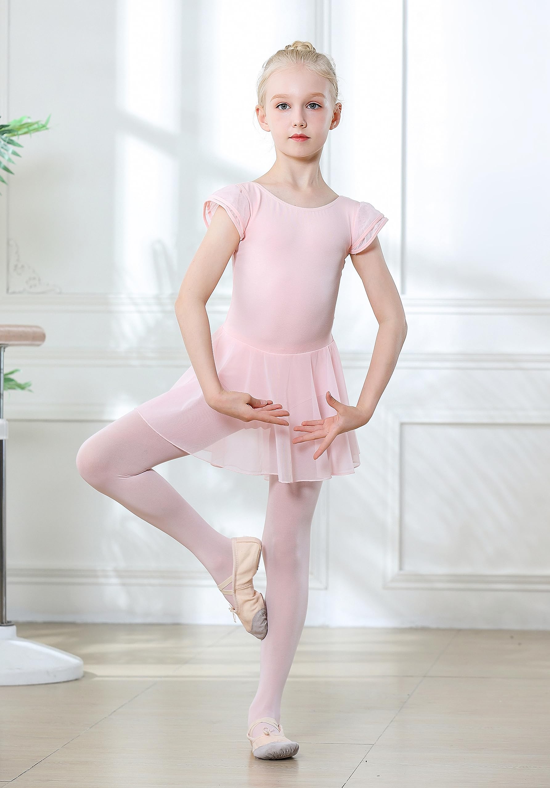 DIPUG Ballet Leotards for Girls Ballet Leotard with Skirt Toddler Dance Leotards Flutter Sleeve and Criss-Cross Back