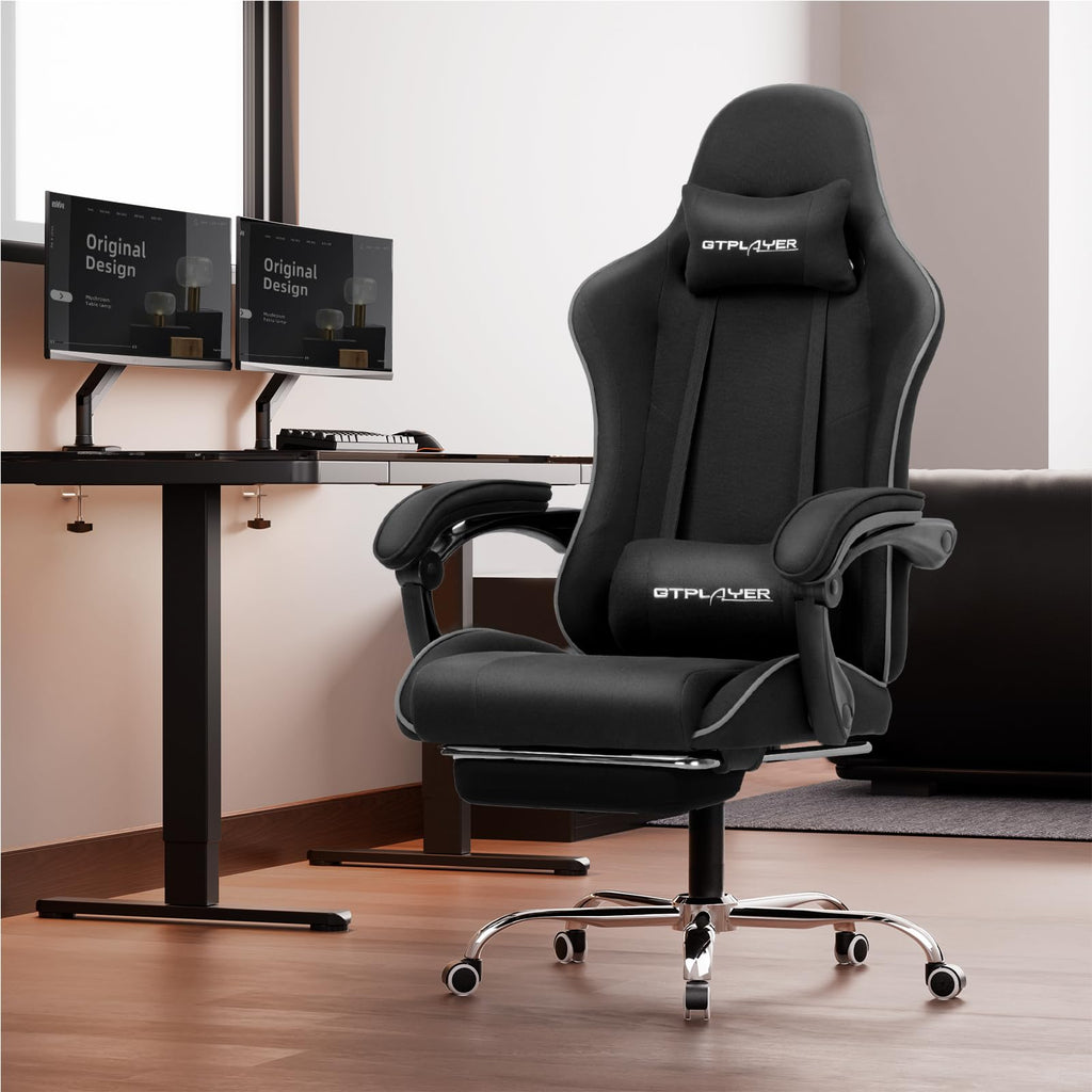 GTPLAYER Gaming Chair, Computer Chair with Footrest and Lumbar Support, Height Adjustable Game Chair with 360°-Swivel Seat and Headrest and for Office or Gaming (Pearl White)