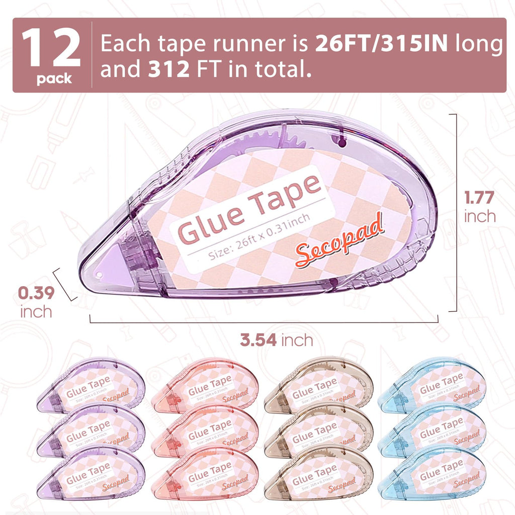 Secopad Scrapbook Tape, 4 Pack Double Sided Tape Roller for Crafts, Adhesive Glue Runner Scrapbooking Supplies Journaling School Office Teacher Supplies, 0.3IN x 26FT, Clear Light-Colored Shell