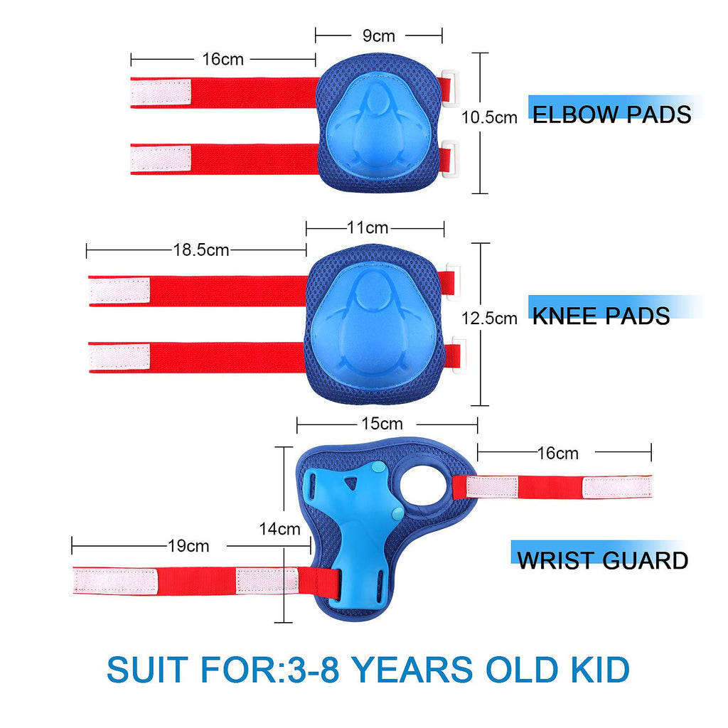 Wemfg Kids Protective Gear Set Knee Pads for Kids 3-14 Years Toddler Knee and Elbow Pads with Wrist Guards 3 in 1 for Skating Cycling Bike Rollerblading Scooter