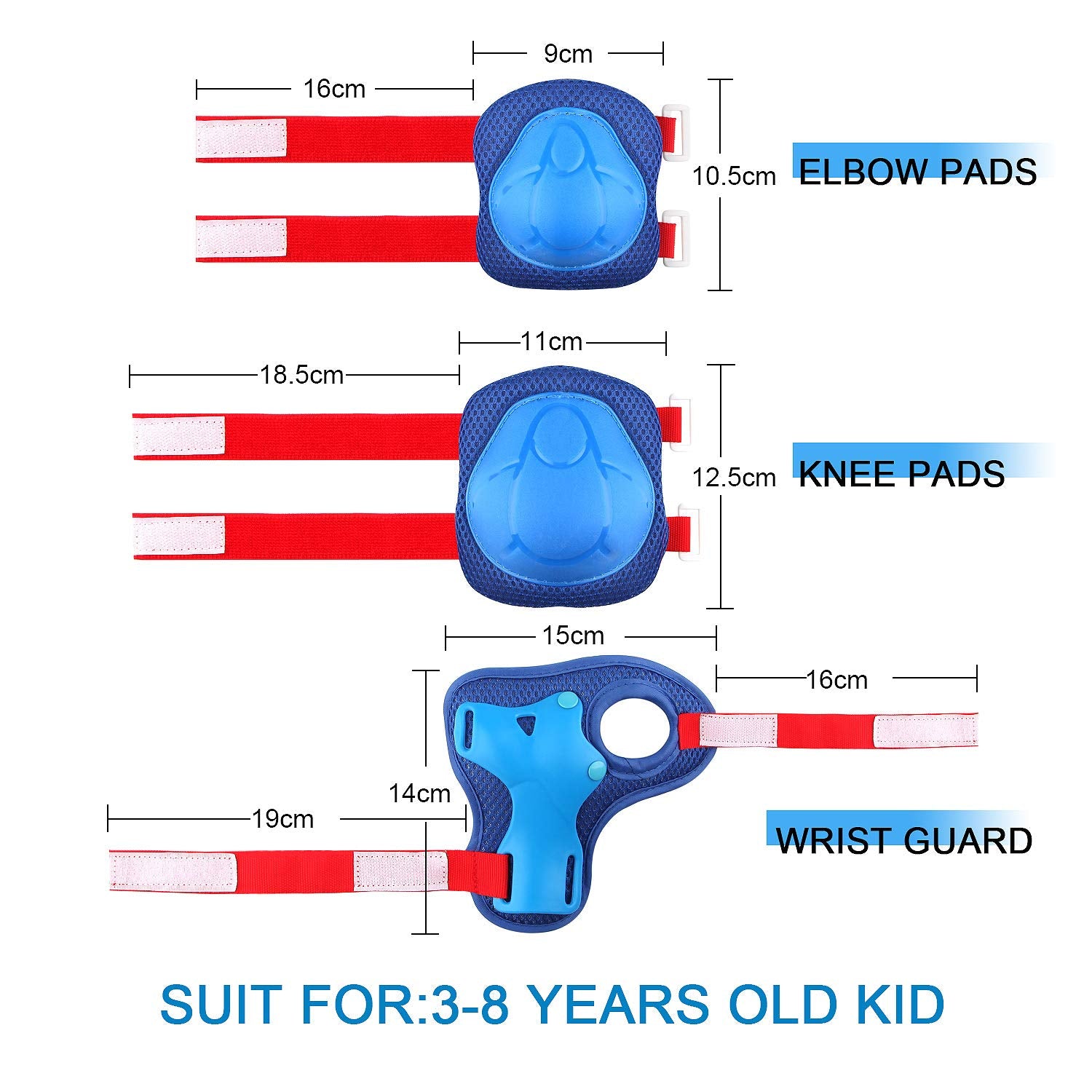 Wemfg Kids Protective Gear Set Knee Pads for Kids 3-14 Years Toddler Knee and Elbow Pads with Wrist Guards 3 in 1 for Skating Cycling Bike Rollerblading Scooter