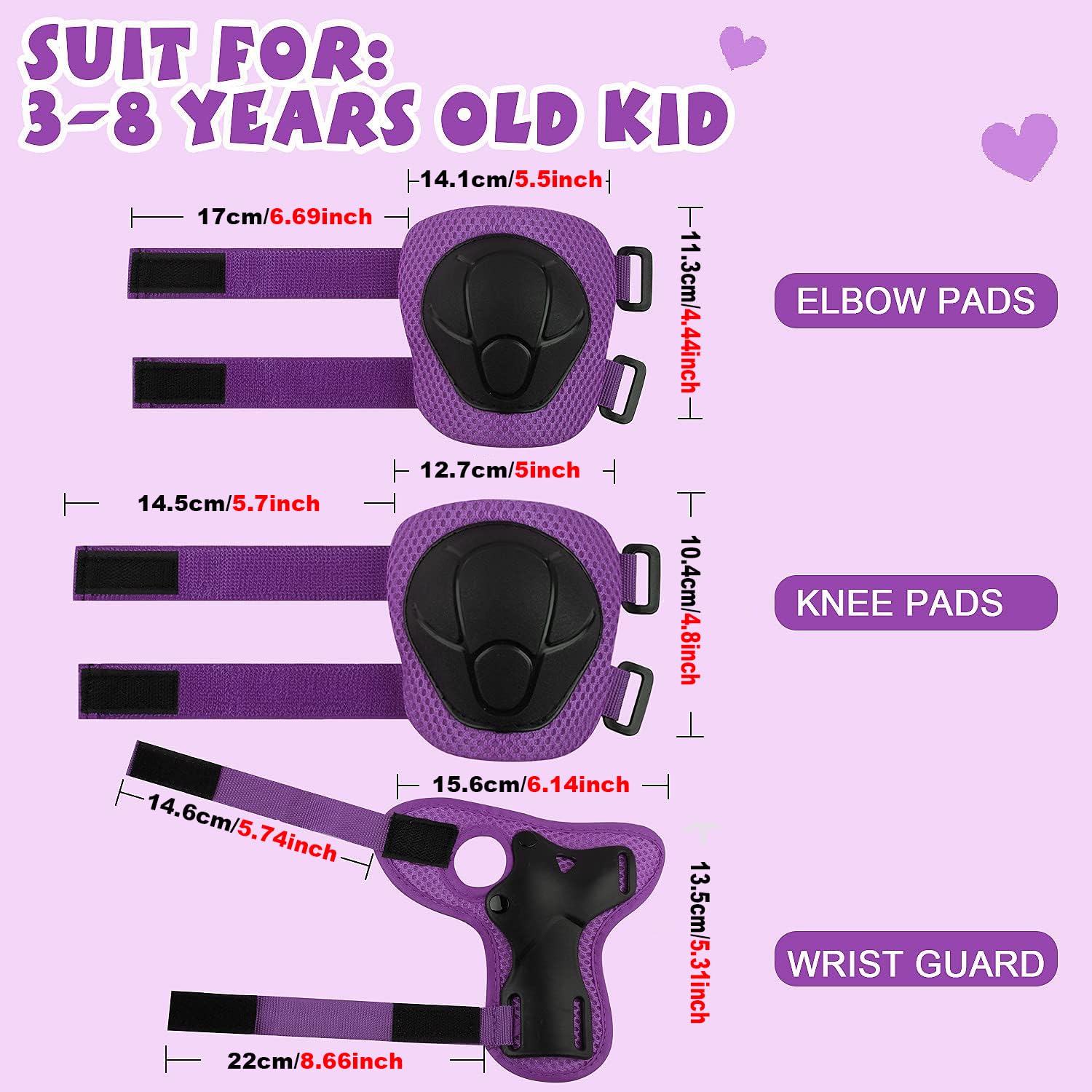 Wemfg Kids Protective Gear Set Knee Pads for Kids 3-14 Years Toddler Knee and Elbow Pads with Wrist Guards 3 in 1 for Skating Cycling Bike Rollerblading Scooter