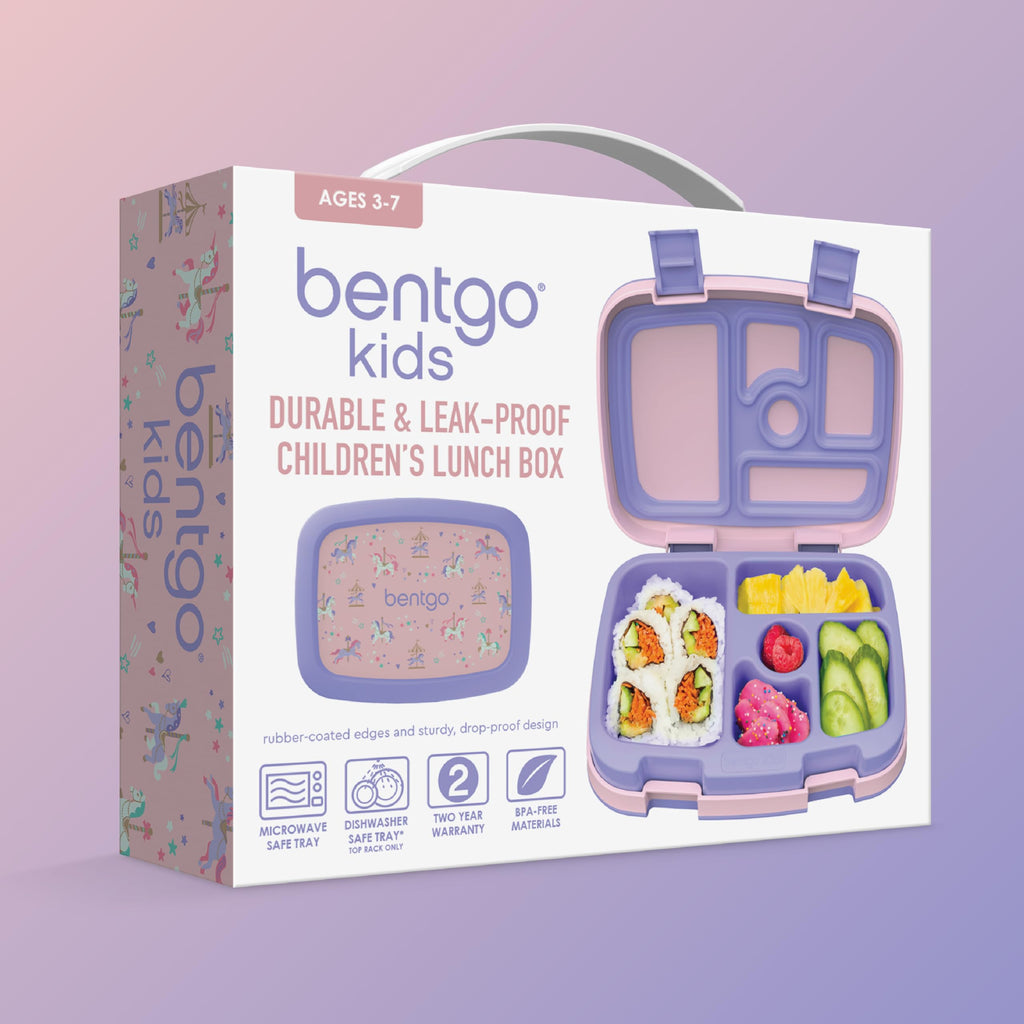Bentgo Kids Prints Leak-Proof, 5-Compartment Bento-Style Kids Lunch Box - Ideal Portion Sizes for Ages 3-7, Durable, Drop-Proof, Dishwasher Safe, & PFAS & BPA-Free Materials (Unicorn)