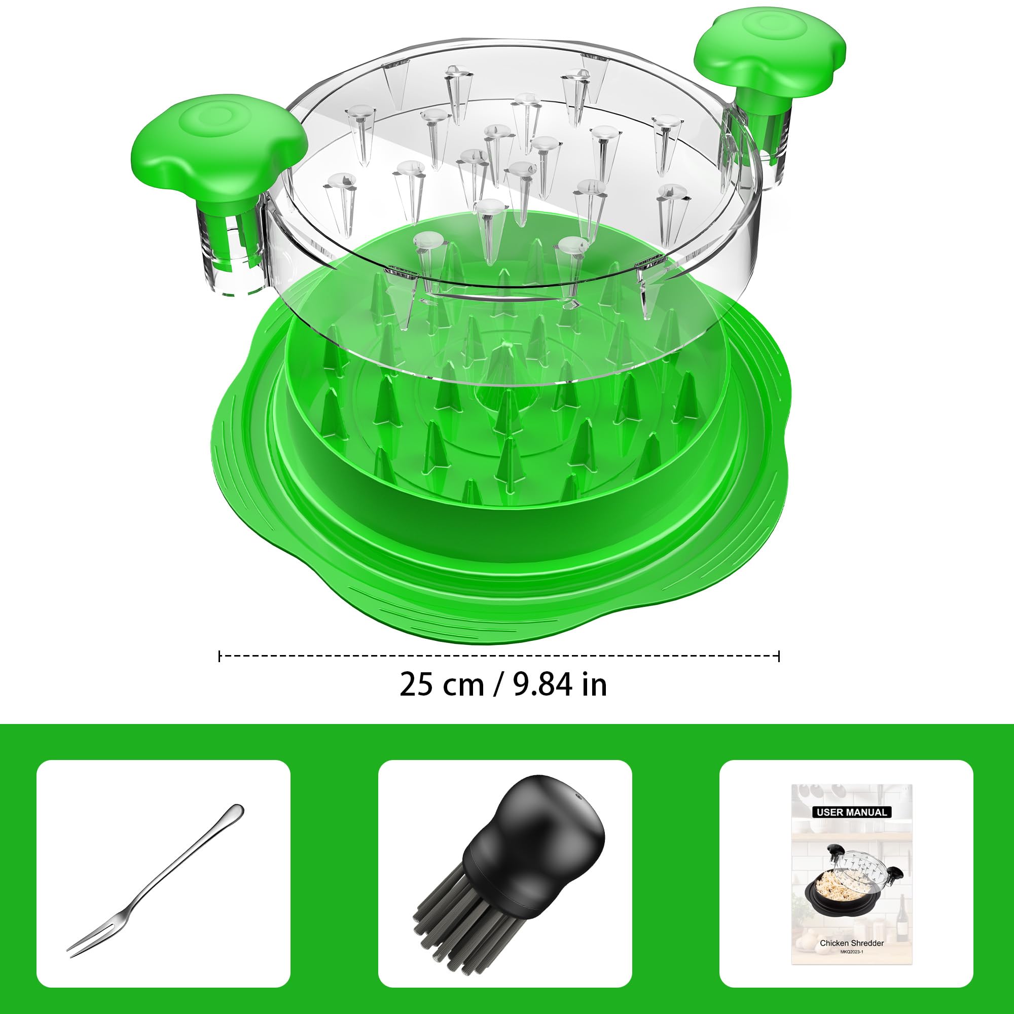 SURETIVIAN Chicken Shredder Tool Twist Large Chicken Breast Shredder with Brush&Fork, Visible Meat Shredder Machine, Strong Anti-Slip Strip, Ergonomic Handle, BPA Free, Suitable for Pork Beef Chicken