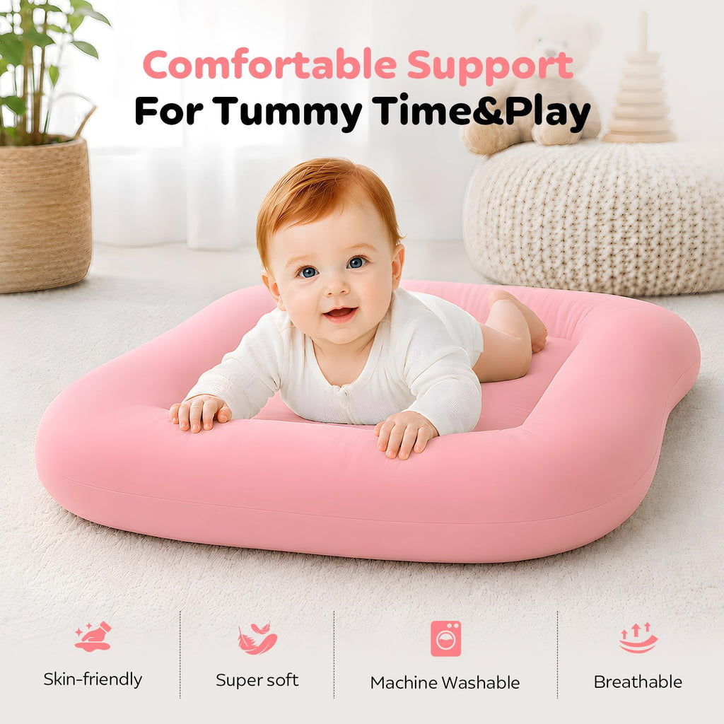 Baby Lounger for Newborns 0-24 Months - Baby Essentials | Soft Breathable Cotton Infant Support Cushion for Tummy Time & Play, Portable Infant Lounger - Cloud White (Cover Included)